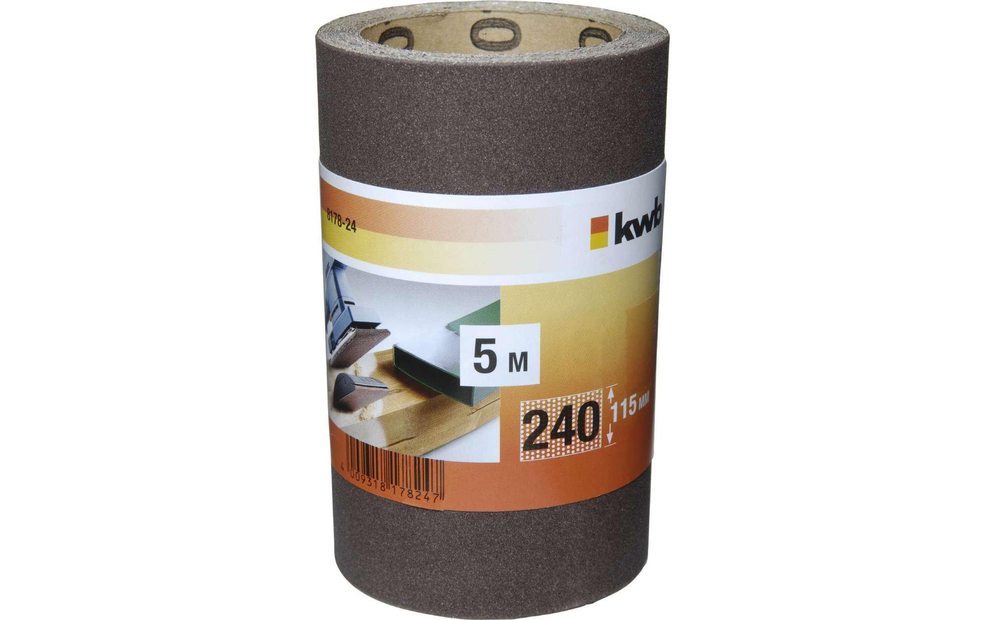 kwb Schleifrolle 115 × 5'000 mm Aluminiumoxid P240 – für Metall, Kunststoff, Holz