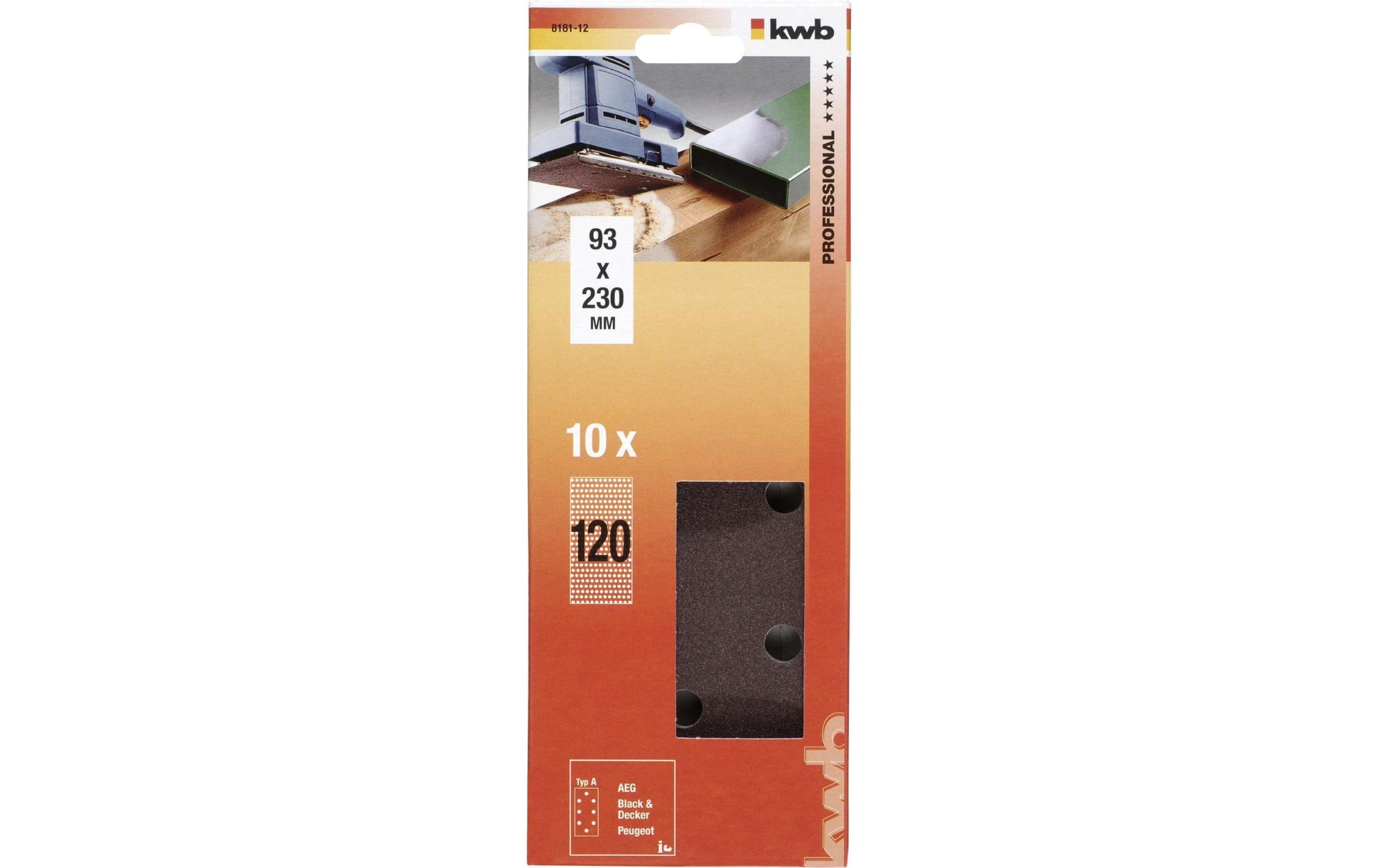 kwb Schleifpapier 230 × 93 mm P120 – für Holz, Metall, Farbe – 10 Stk