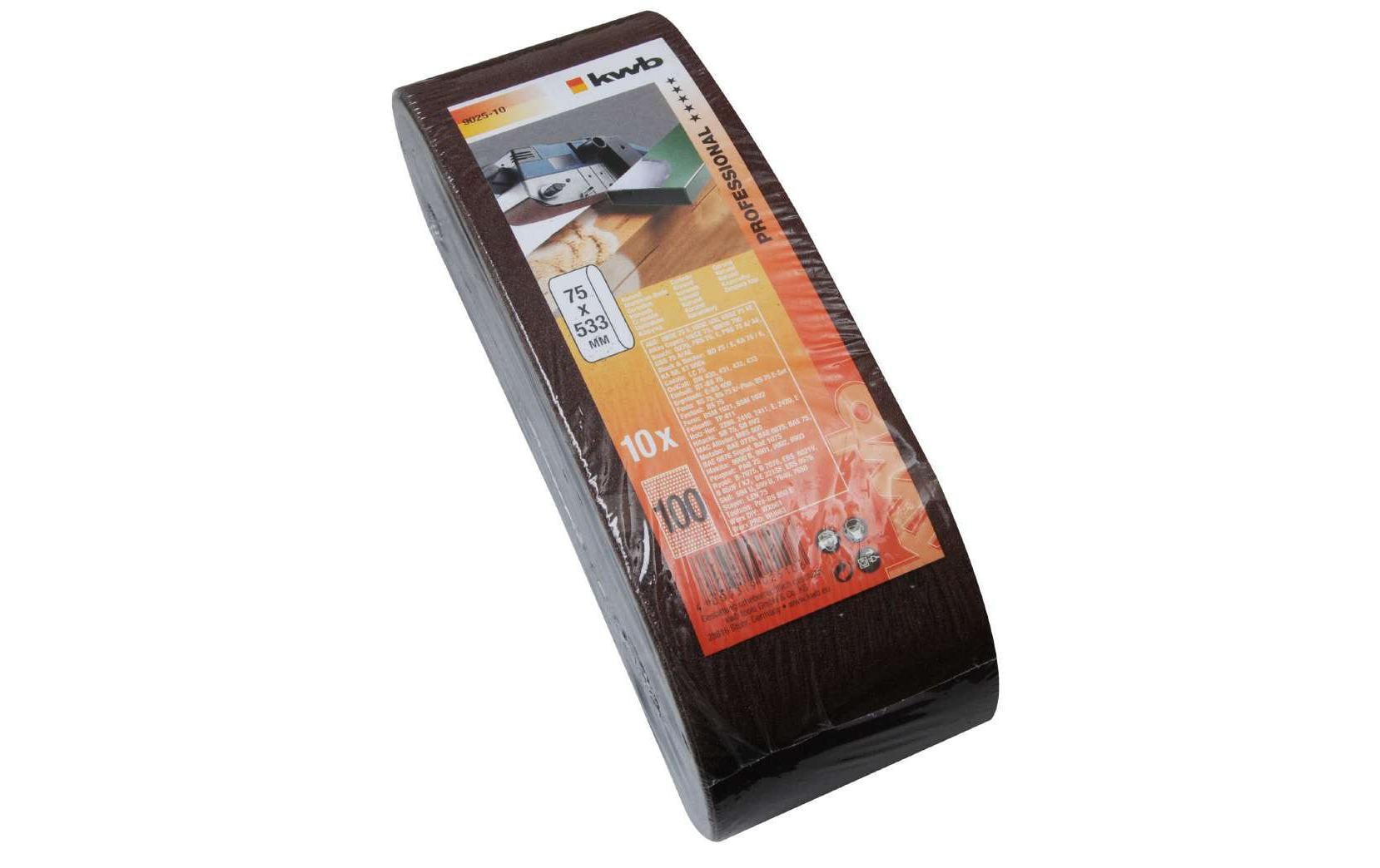 kwb Schleifband 75 × 533 mm – P100 – für Holz – 10 Stk