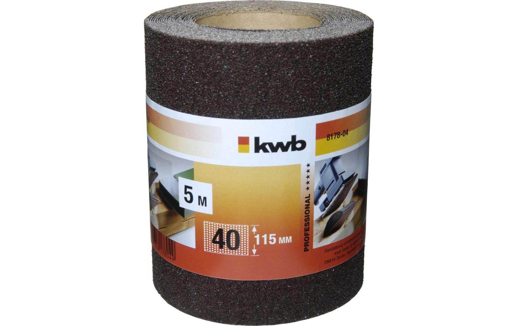kwb Schleifpapier 115 × 5'000 mm P40 Korund – für Holz, Metall, Mauerwerk & Beton – 1 Stk