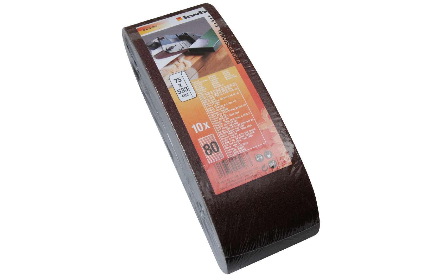 kwb Schleifband 75 × 533 mm P80 – für Metall & Holz – 10 Stk