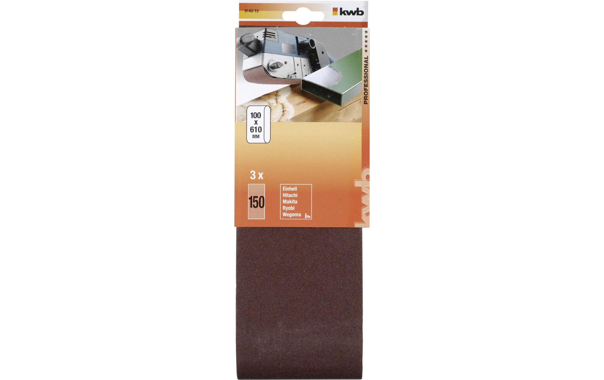 kwb Schleifband 100 × 610 mm P150 – für Holz – 3 Stk – für Einhell, Hitachi, Makita und andere