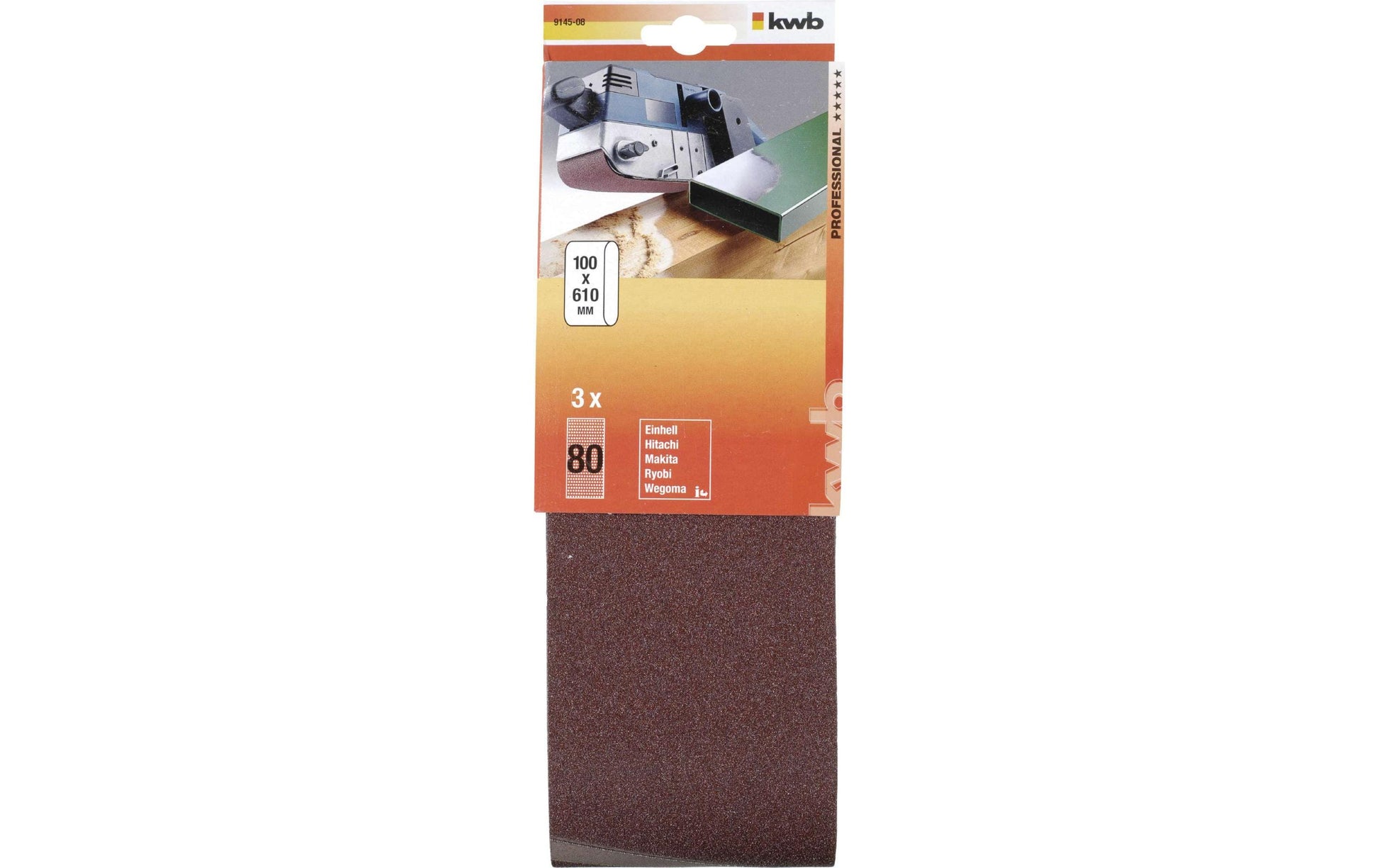 kwb Schleifband 100 × 610 mm P80 – 3 Stk – für Holz – für Einhell, Hitachi, Makita u. a.