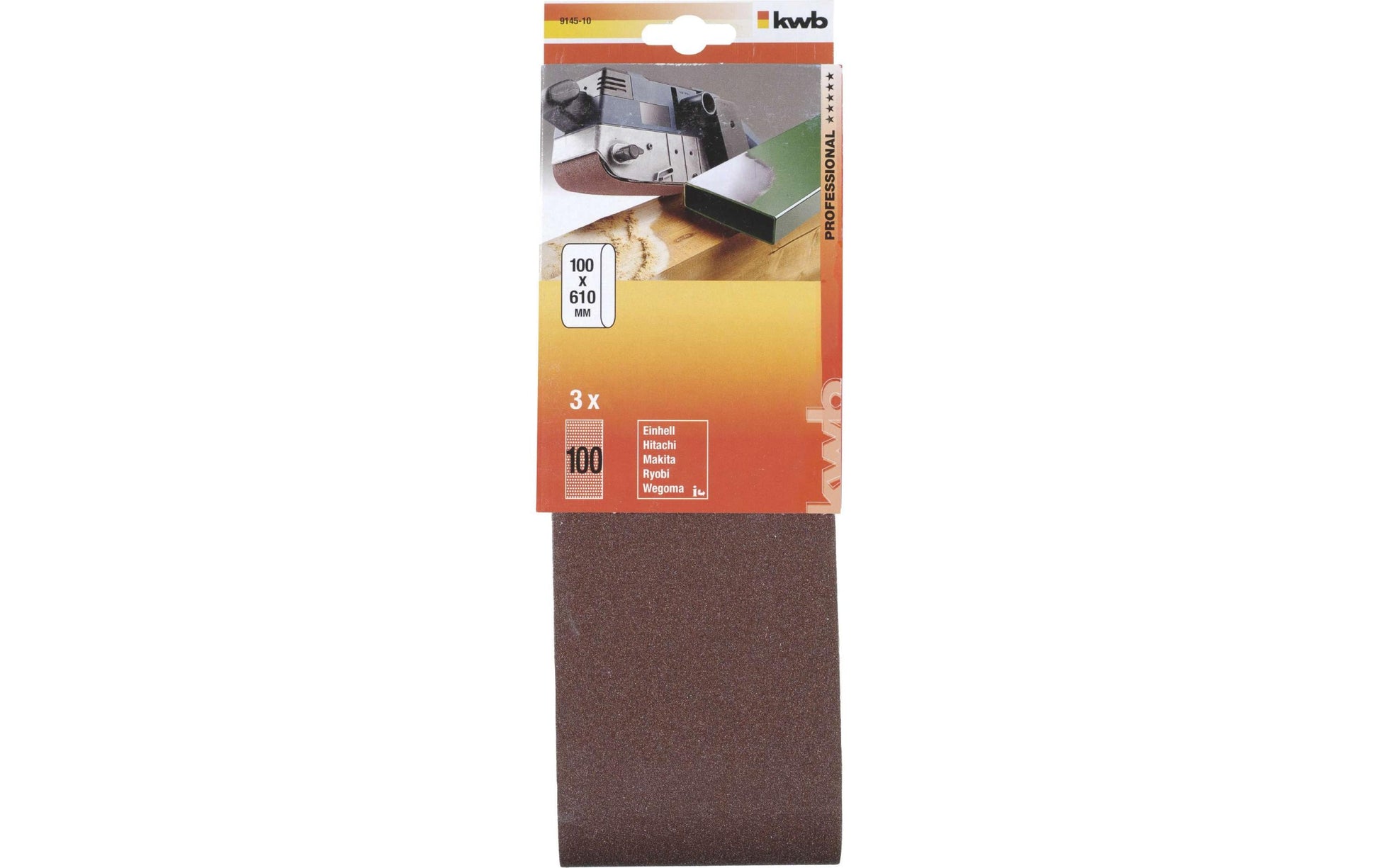 kwb Schleifband 100 × 610 mm – für Holz – 3 Stk – P100 – für Einhell, Hitachi, Makita u. a.