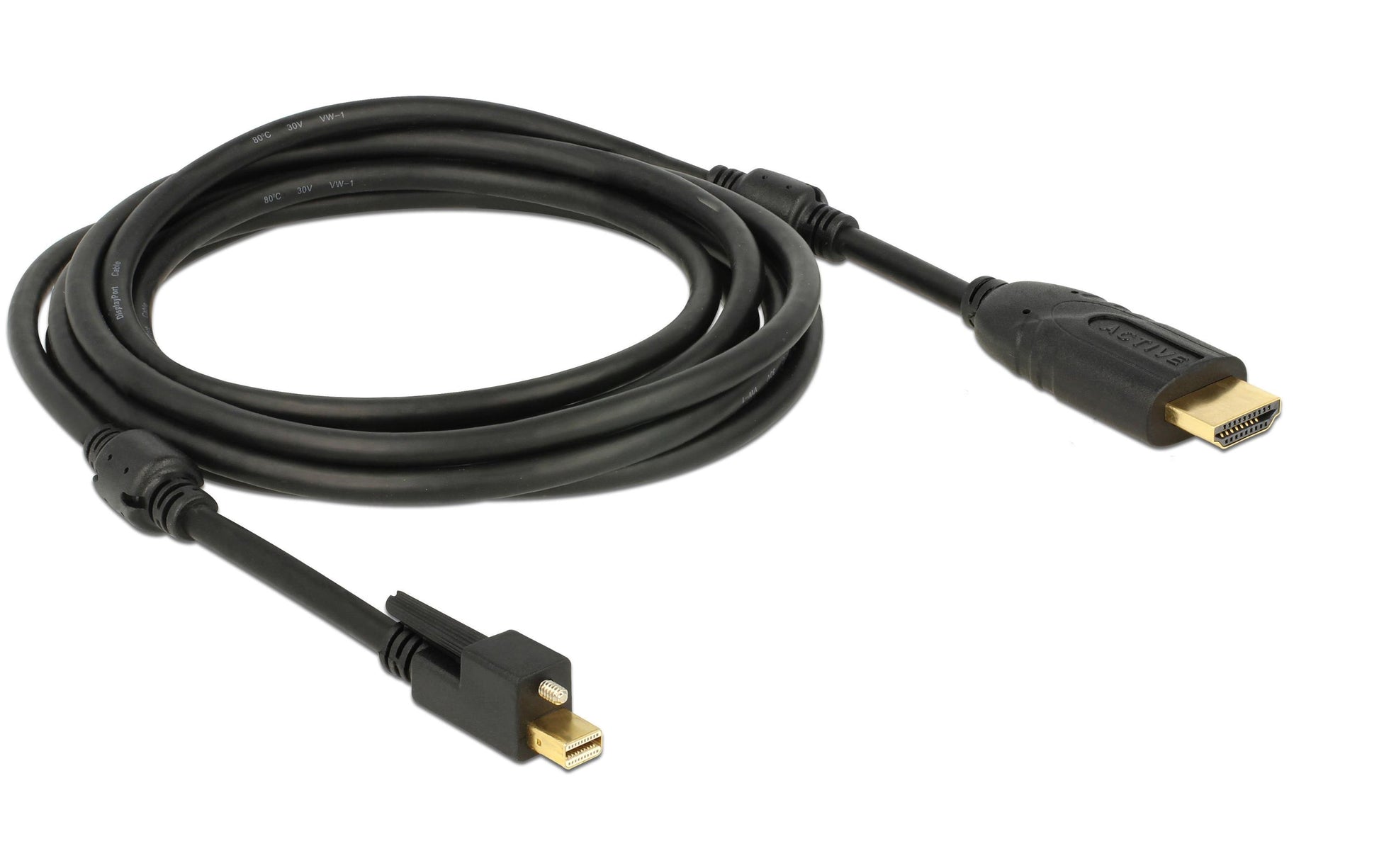 DeLOCK Mini-DisplayPort auf HDMI Kabel DP 1.2 4K 60 Hz – 3 m – aktiv, verriegelbar