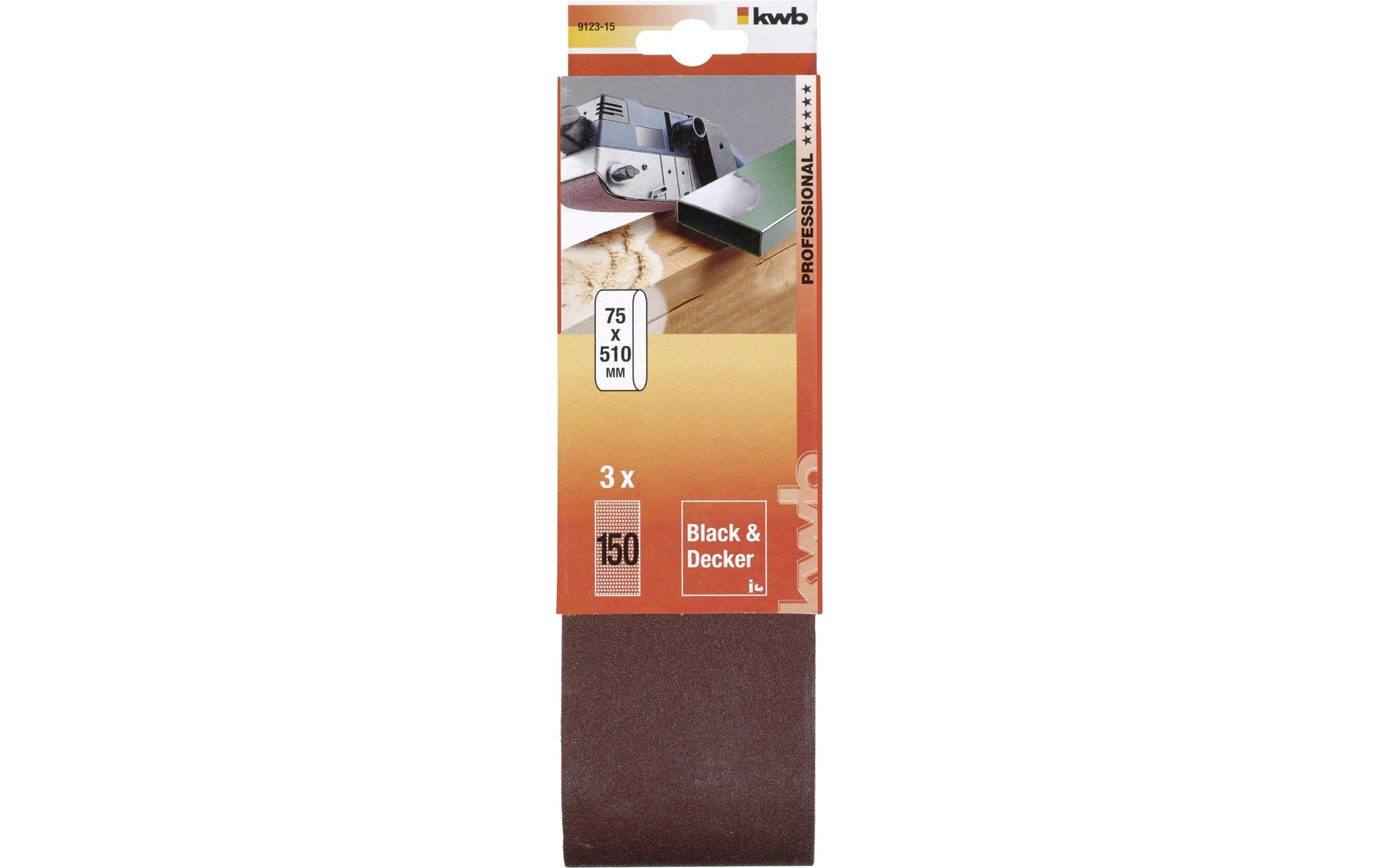 kwb Schleifband 75 × 510 mm P150 – für Holz, Metall – 3 Stk – für Black & Decker