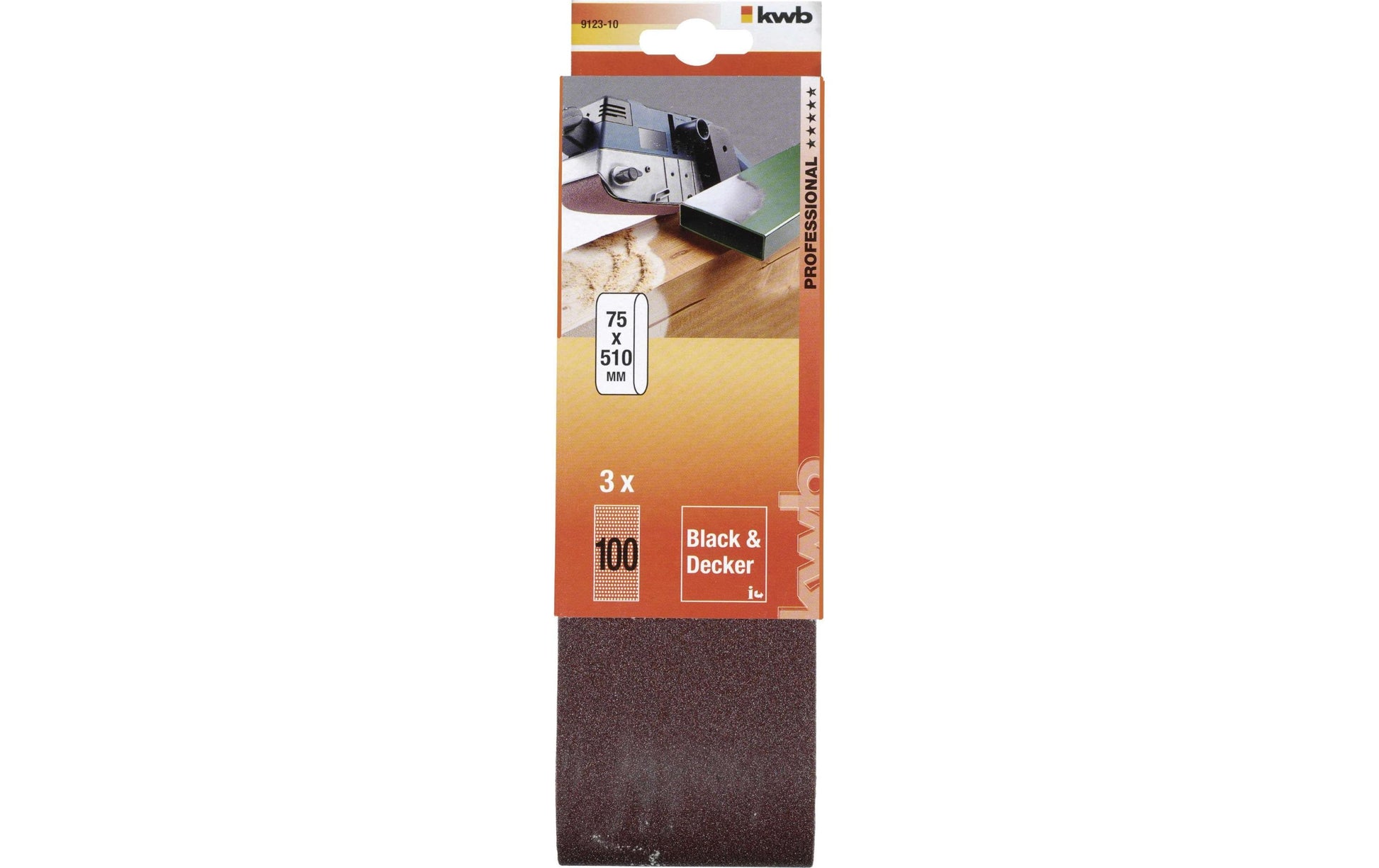 kwb Schleifband 75 × 510 mm P100 – für Holz, Metall – für Black & Decker