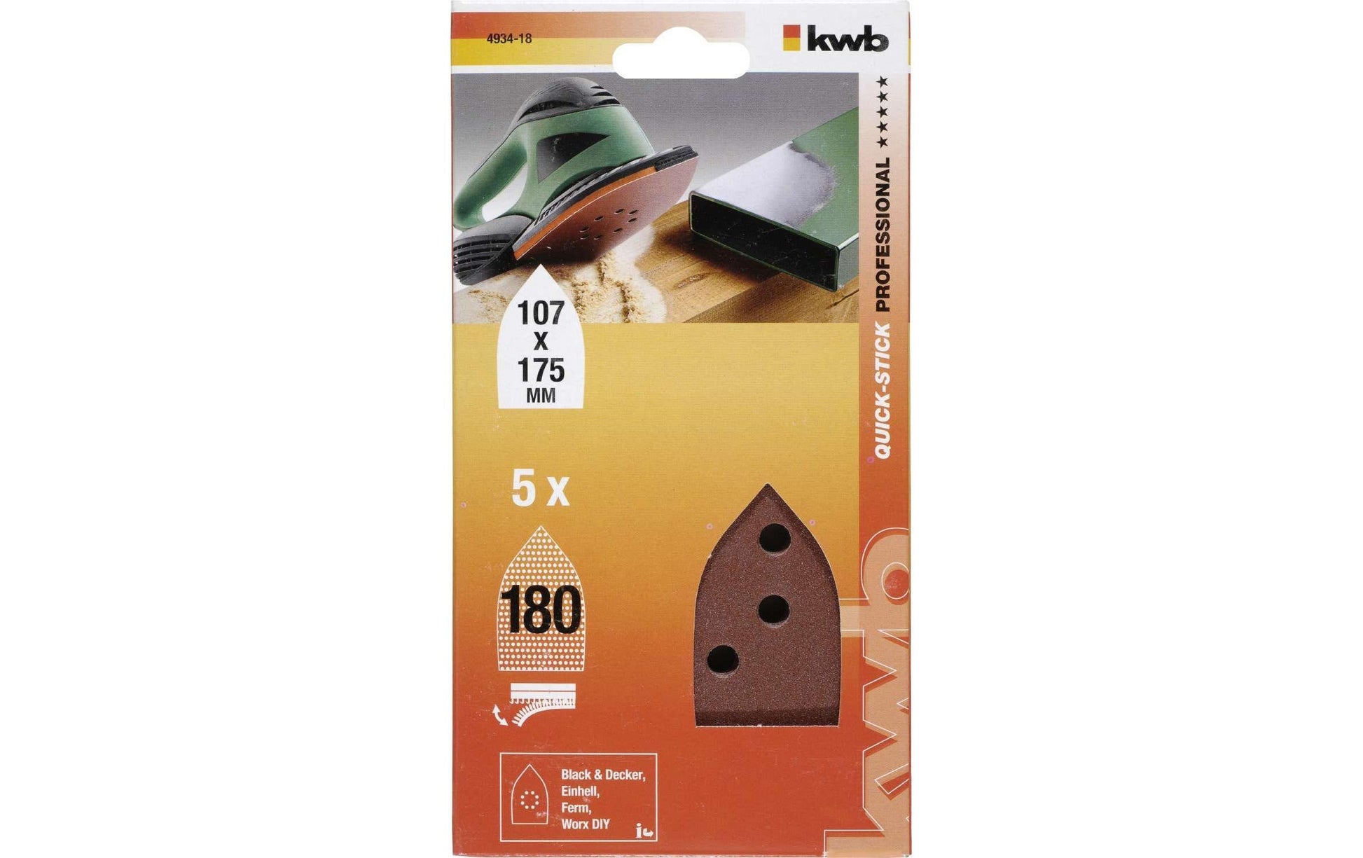 kwb Schleifpapier 107 × 175 mm P180 – für Metall – 5 Stk – für Delta-Schleifer