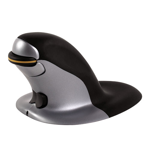 Fellowes Penguin Ergonomische Maus – kabellos, beidhändig, gelenkschonend, BioCote Schutz, schwarz/silber