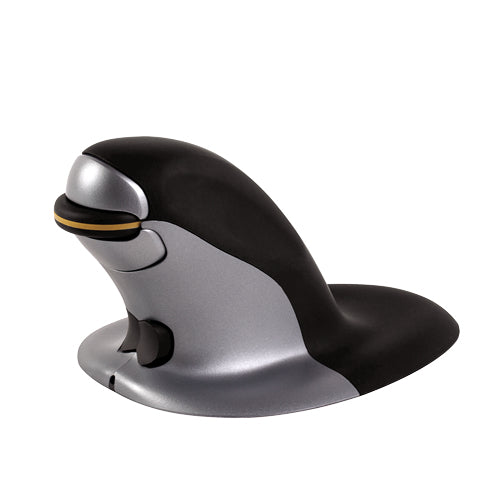 Fellowes Penguin Ergonomische Maus – kabellos, USB-A, beidhändig, gelenkschonend, BioCote-Schutz, schwarz/silber