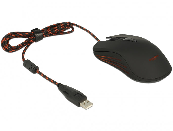 DeLOCK 12531 Maus – kabelgebunden, USB-A, 4 Tasten, beidhändig, umschaltbare DPI-Auflösung, rot