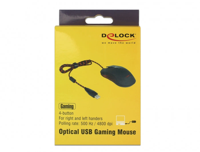 DeLOCK 12531 Maus – kabelgebunden, USB-A, 4 Tasten, beidhändig, umschaltbare DPI-Auflösung, rot