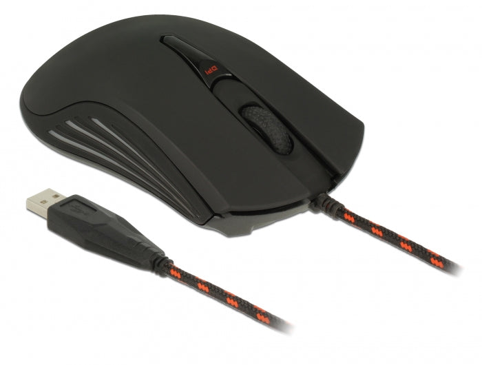 DeLOCK 12531 Maus – kabelgebunden, USB-A, 4 Tasten, beidhändig, umschaltbare DPI-Auflösung, rot