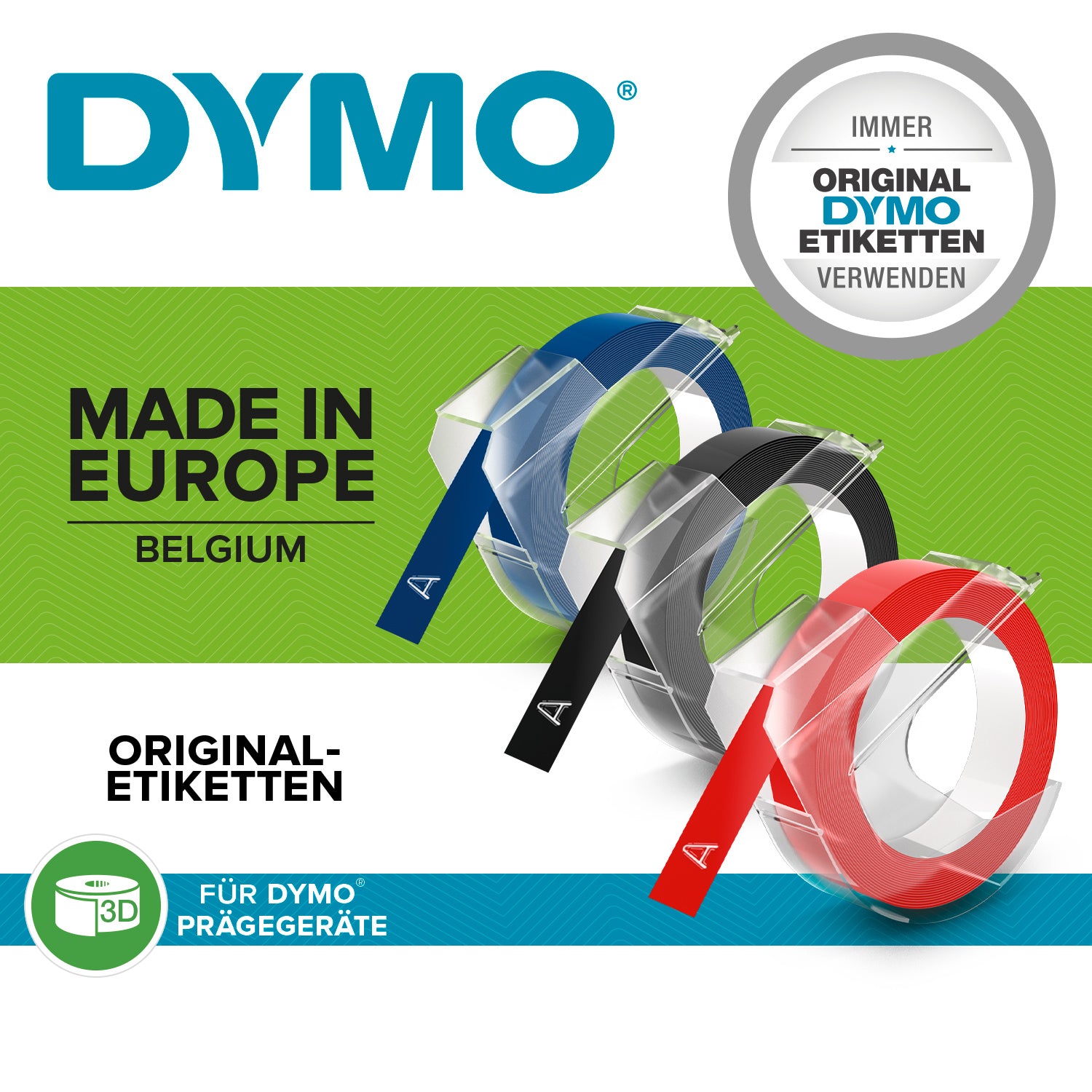 DYMO Schriftband – 9 mm × 3 m, sortiert, weiss, 3 Stück