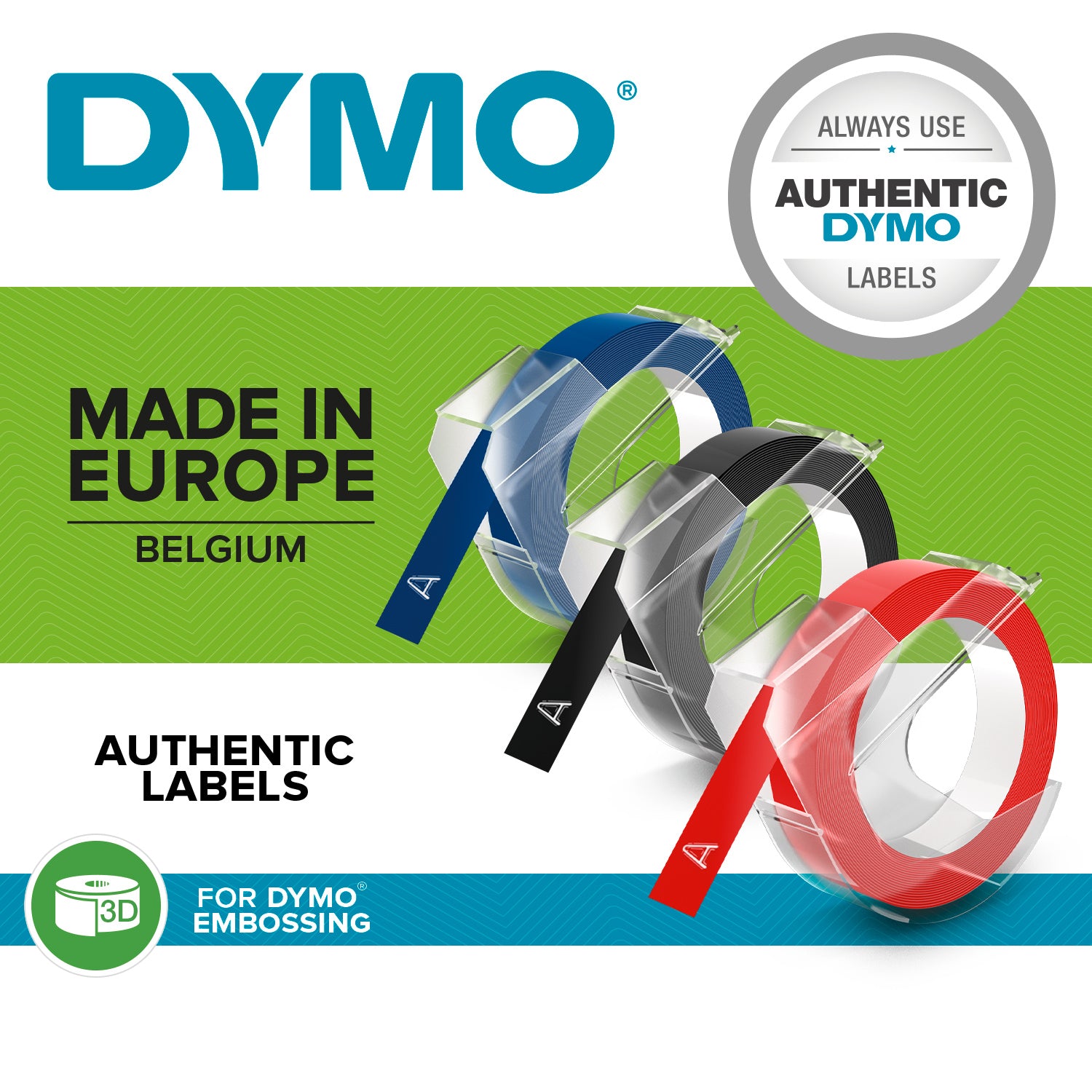 DYMO Schriftband – 9 mm × 3 m, sortiert, weiss, 3 Stück