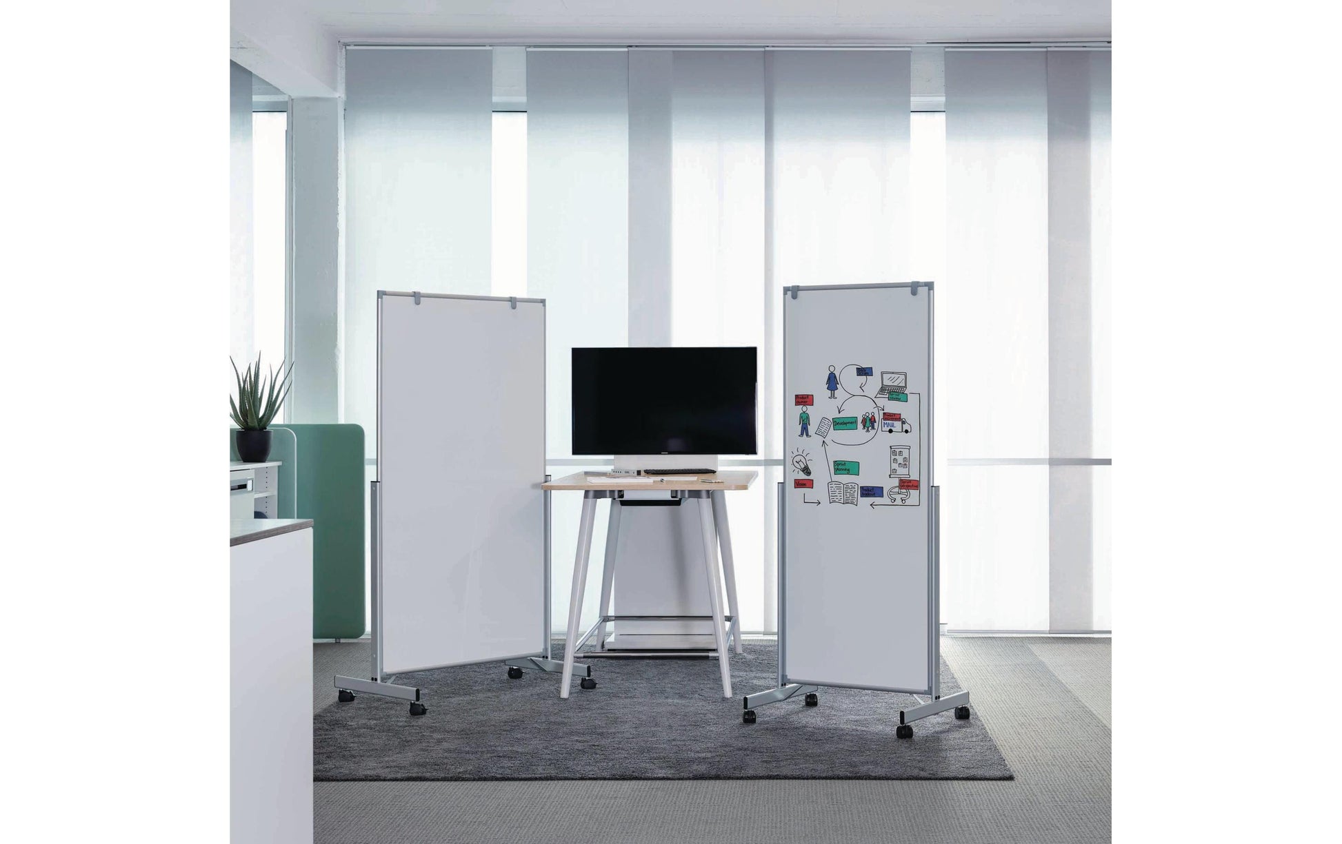 MAUL Whiteboard – 100 × 180 cm, Aluminiumrahmen, mobil