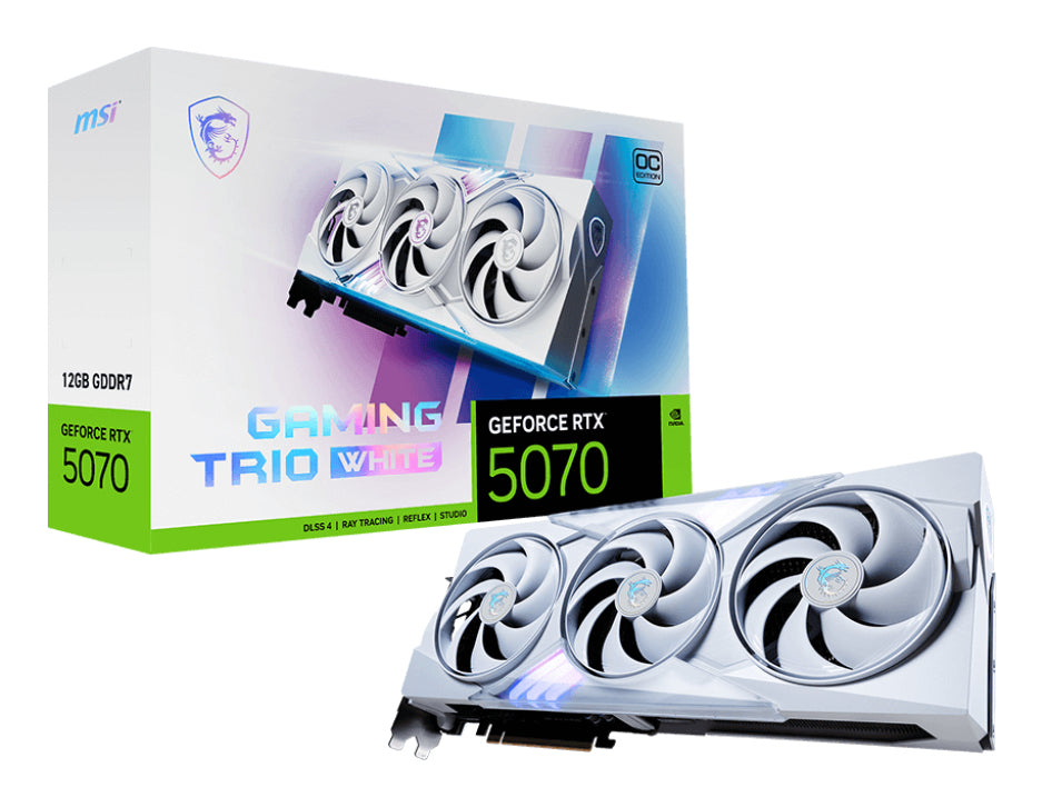 MSI GeForce RTX 5070 GAMING TRIO OC WEISS – PCIe Grafikkarte – 3×DP, 1×HDMI, PCIe 5.0, 250 W