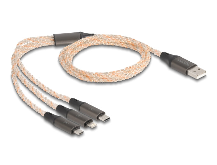 DeLOCK Multi-Kabel – 3-in-1 USB-A auf USB-C/Micro-USB/Lightning 1,2 m, leuchtend – für iPhone/Android