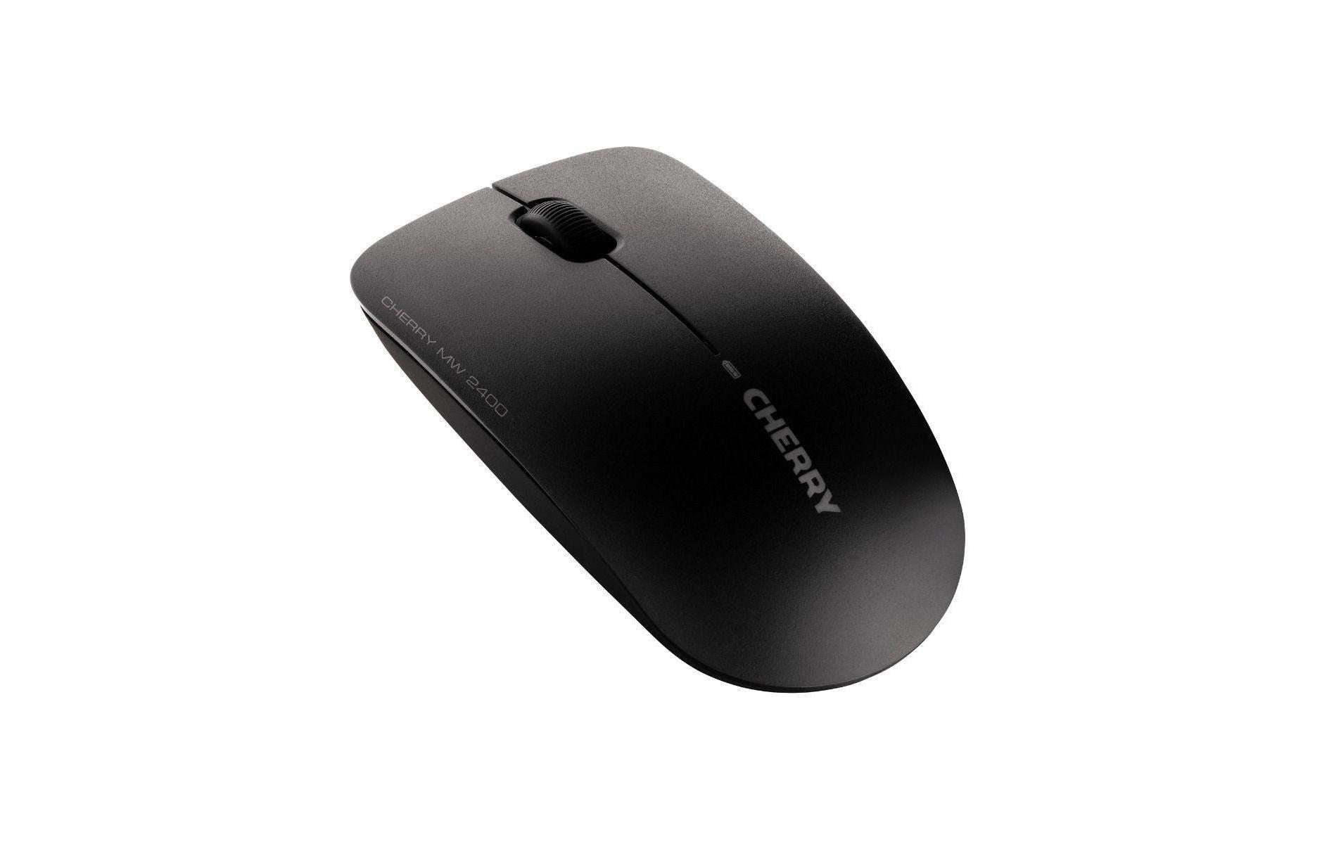 CHERRY MW 2400 Maus – kabellos, 2,4 GHz, USB-A, 1'200 dpi, 3 Tasten, beidhändig, Nano-Empfänger, schwarz