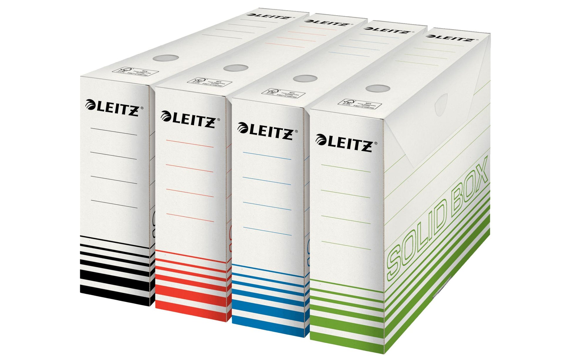 Leitz Archivschachtel A4 – 80 × 257 × 330 mm, schwarz, weiss, Karton, 10er Pack