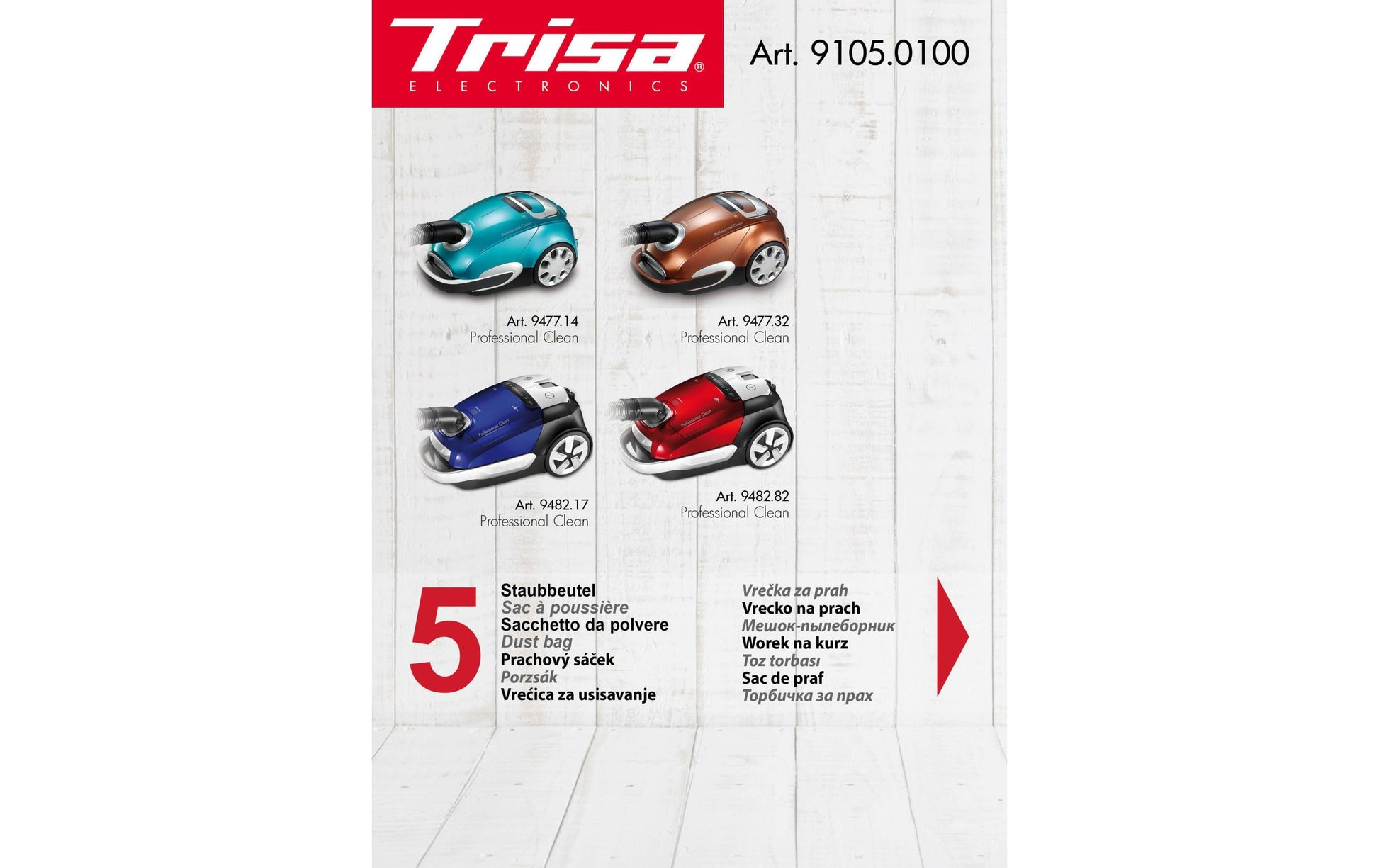 Trisa Staubsaugerbeutel 9105.0100 – für T7714/T7732/T8217 (Auswahl) – Vlies – 5 Stk