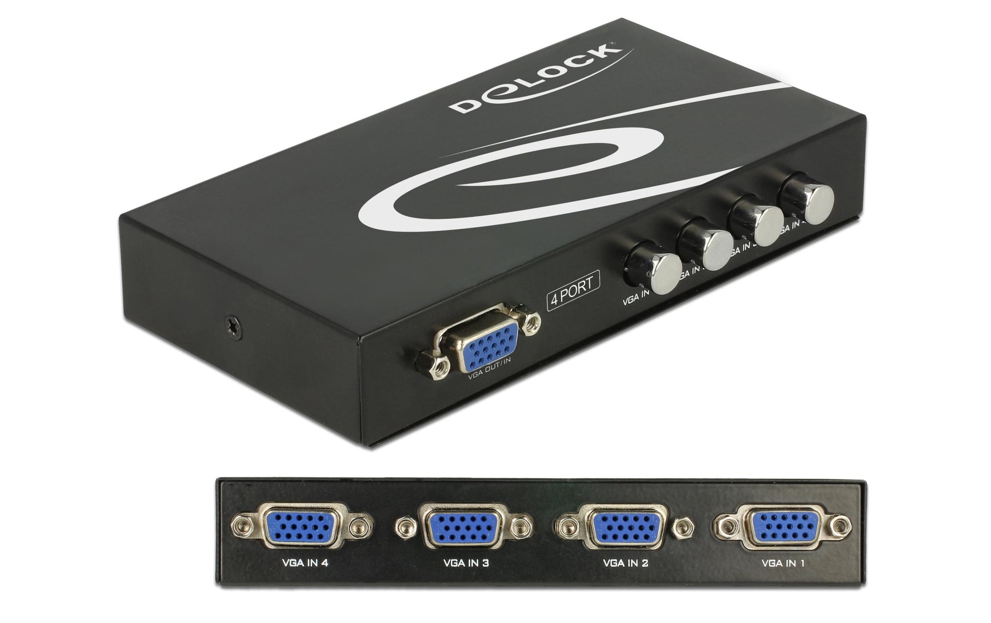 DeLOCK 87635 – VGA Switchbox, 4× VGA In / 1× VGA Out, max. Auflösung 1920×1440, für PCs/Monitore mit VGA