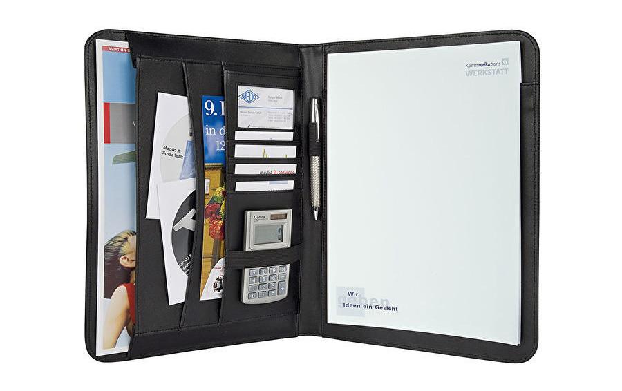 Wedo Konferenzmappe, für A4, 4 Taschen, Stifthalter – Kunstleder – Schwarz