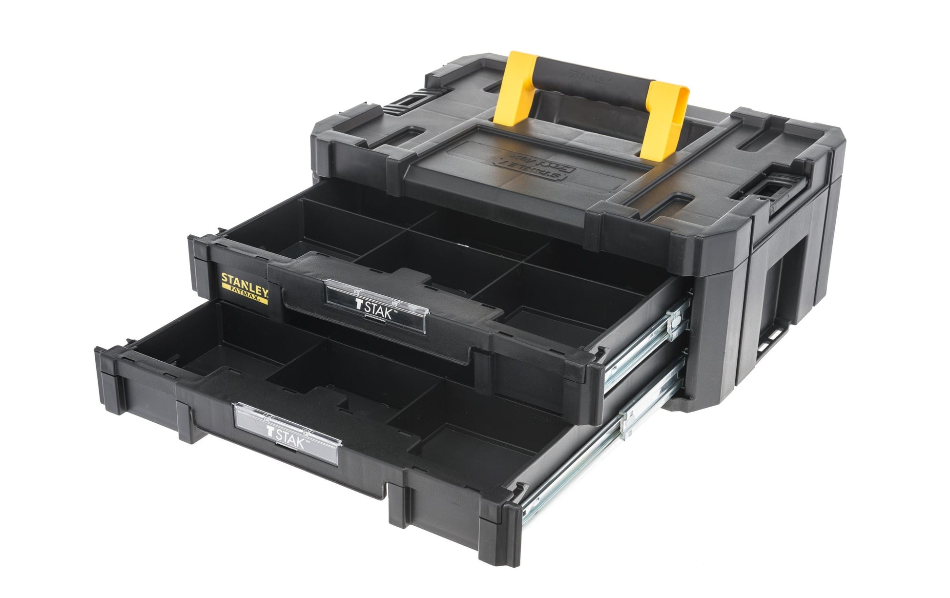 Stanley Werkzeugkoffer TSTAK IV, 337 × 440 × 176 mm, 8 l, Kunststoff, Schwarz, Tragegriff, 2 Schubladen