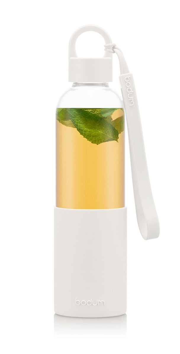 Bodum Melior Trinkflasche 500 ml – Borosilikatglas, Schraubdeckel, Weiss