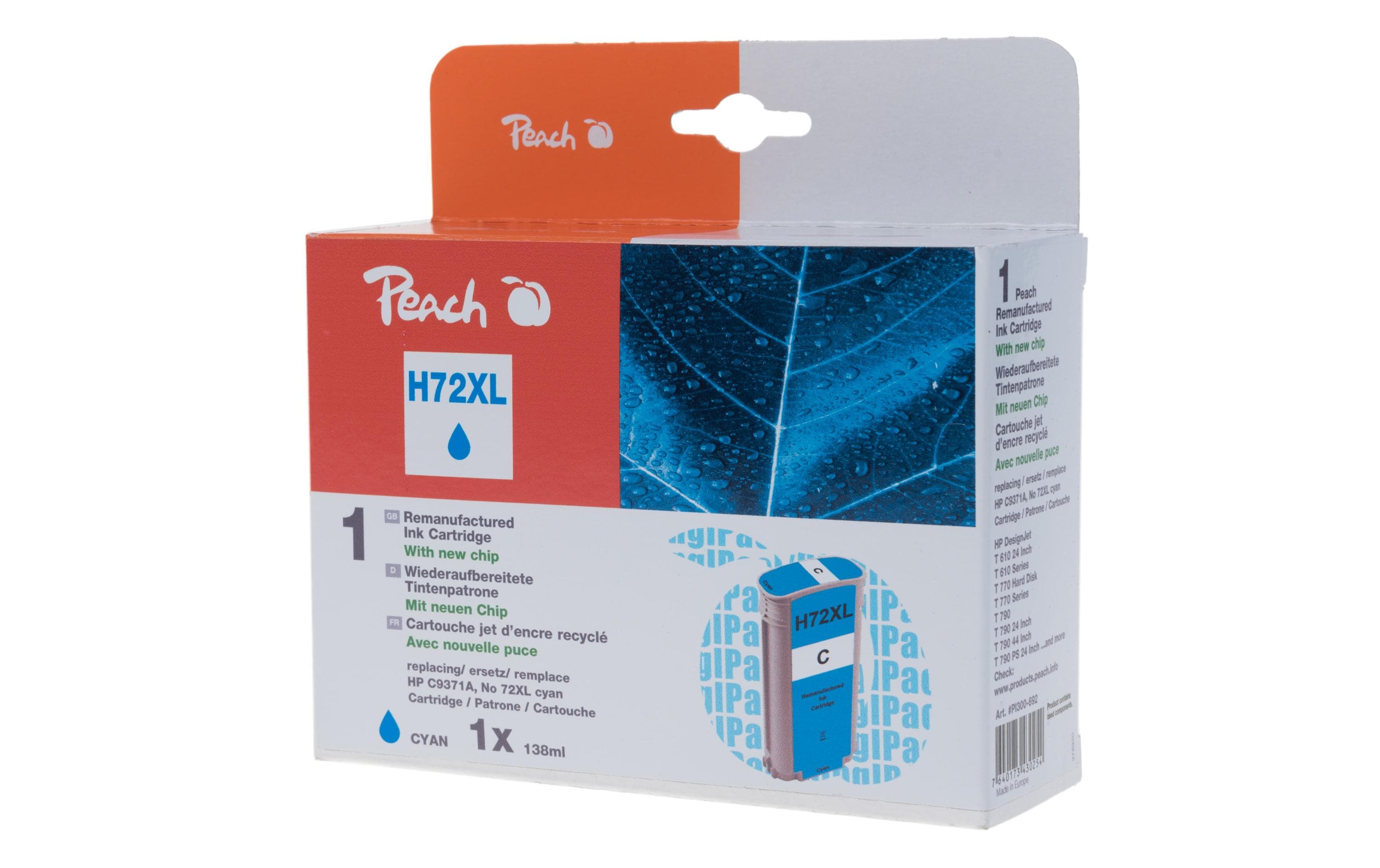 Peach Tintenpatrone 72XL (C9371A), cyan, 138 ml, kompatibel – für HP Designjet T 1100, T 610, T 1120 und andere