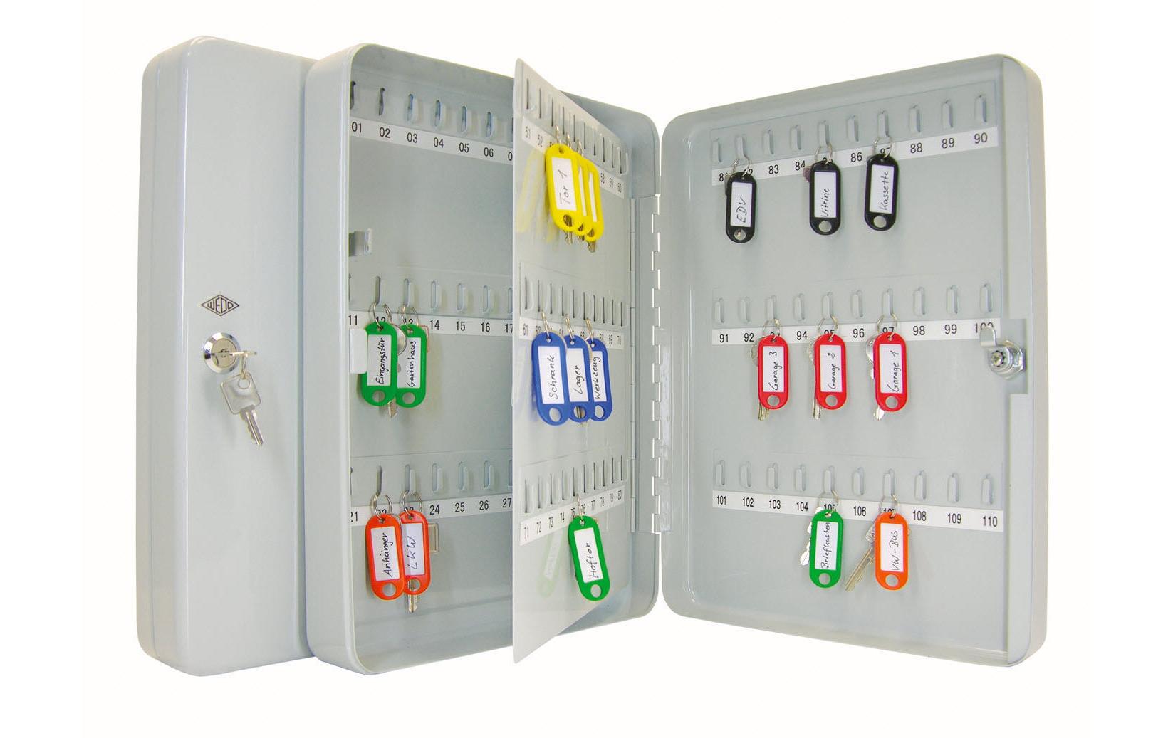 Wedo 10260837X – Schlüsselkasten, für 110 Schlüssel, Stahlblech, Grau, 280 × 80 × 370 mm