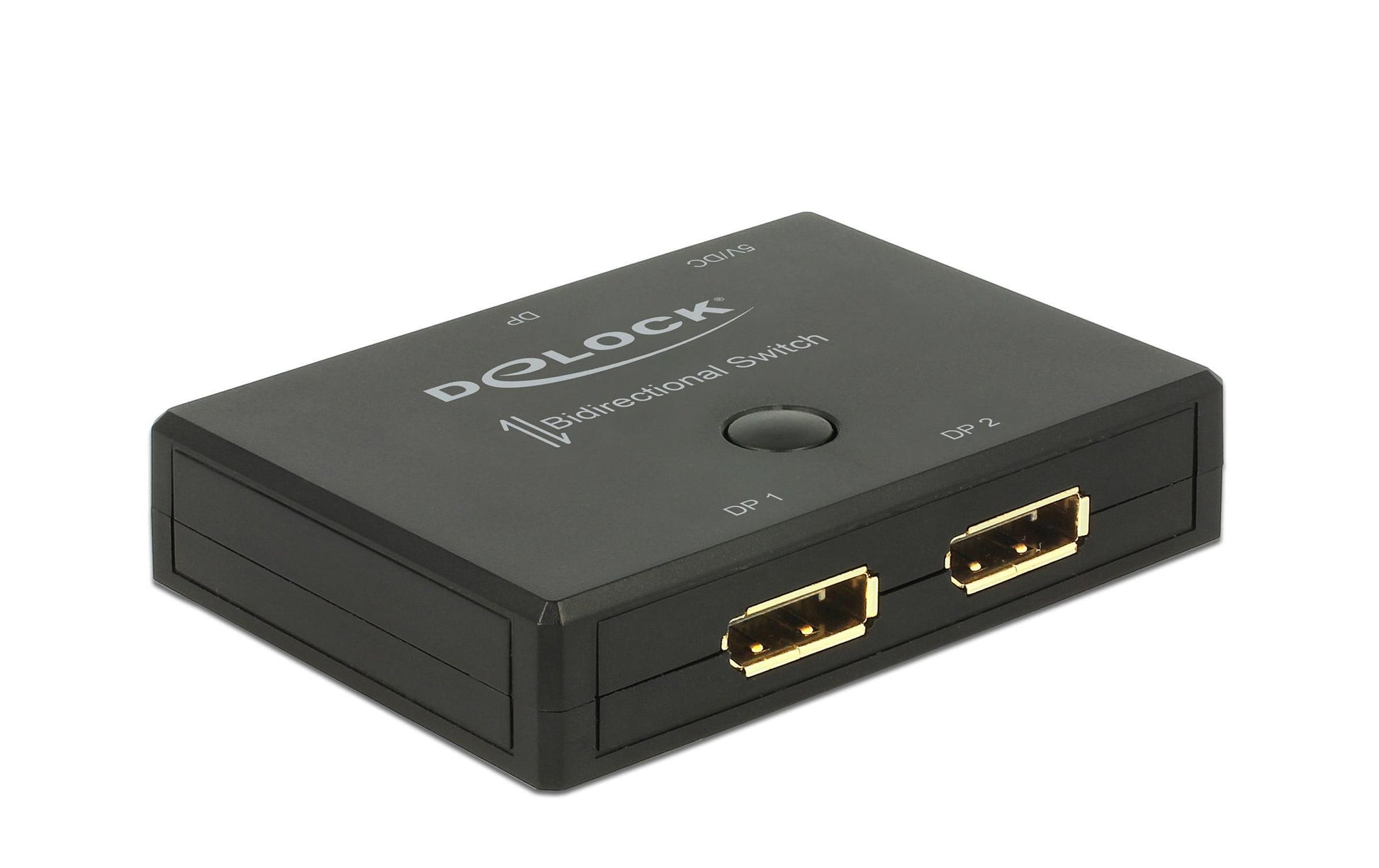 DeLOCK DisplayPort Switch/Verteiler, 2× DP In / 2× DP Out, 4K@60 Hz, bidirektional, Tasten, DC 5 V, Schwarz