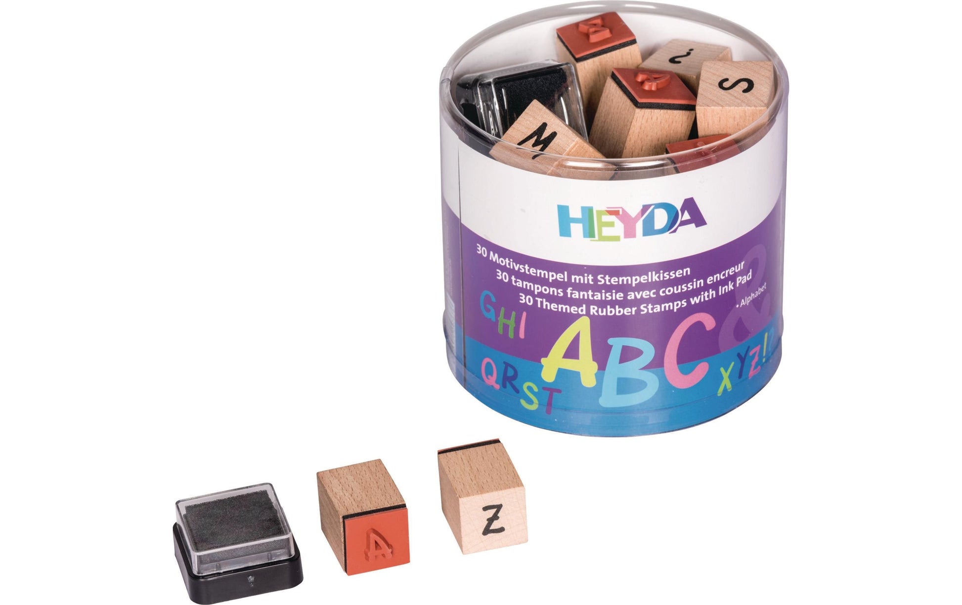 HEYDA Stempel-Set – Alphabet – 30 Stempel, 1 schwarzes Stempelkissen – Holz