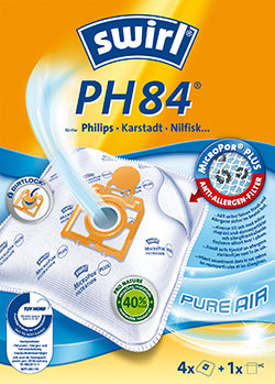 Swirl Staubsaugerbeutel PH 84 – für Philips, Nilfisk, Karstadt (Auswahl) – Stoff – 4 Stk – Orange, Weiss