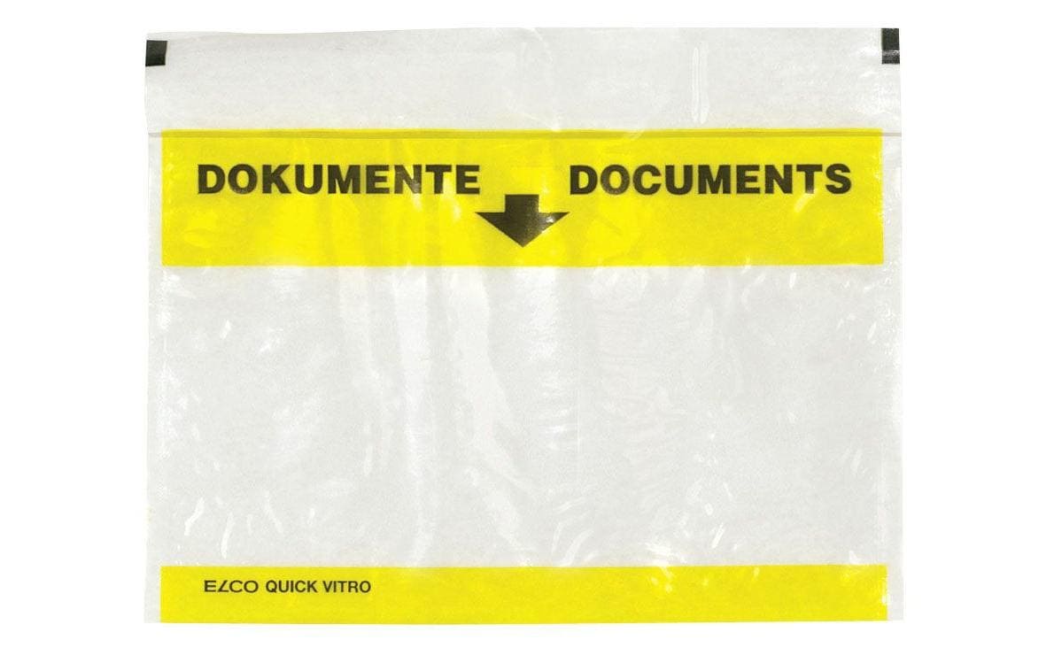 Elco Dokumententasche – C6 (165 × 120 mm), Fensterstreifen, bedruckt, gelb, selbstklebend – 250 Stück