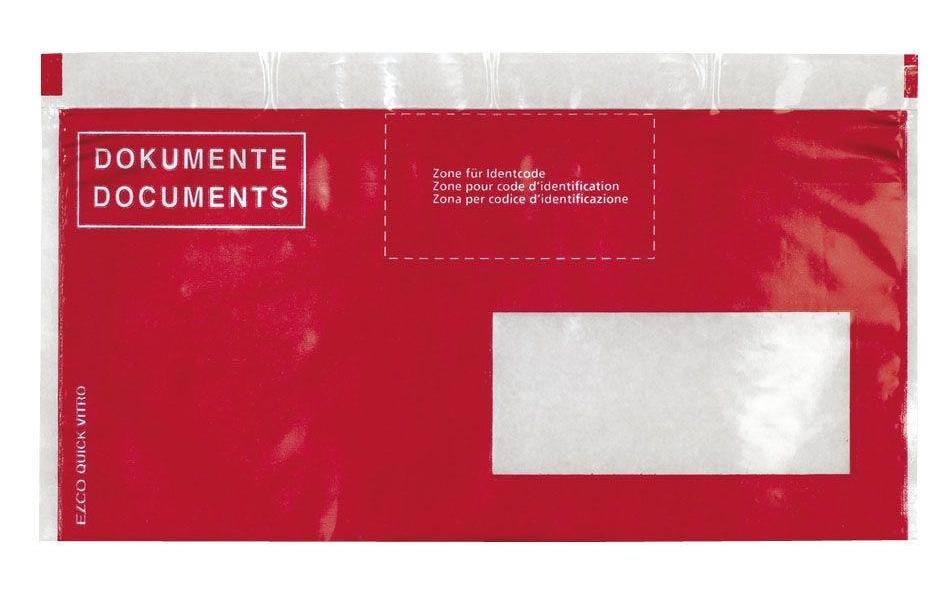 Elco Dokumententasche – C6/5 (229 × 114 mm), Fenster rechts, bedruckt, rot, selbstklebend – 250 Stück