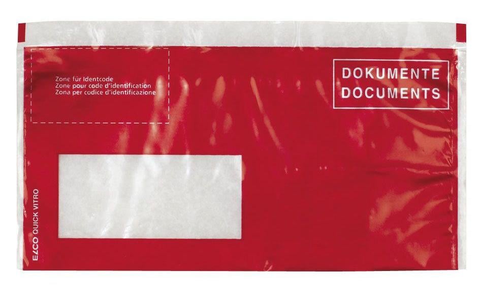 Elco Dokumententasche – C6/5 (229 × 114 mm), Fenster links, bedruckt, rot, selbstklebend – 250 Stück