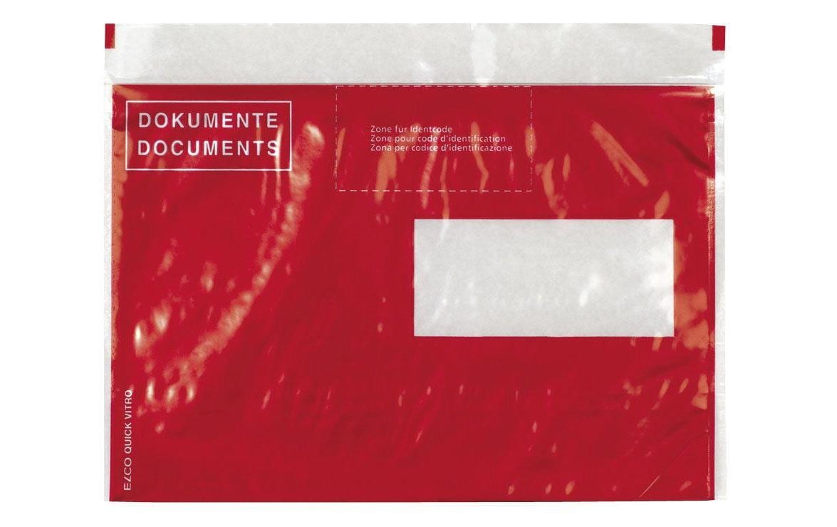 Elco Dokumententasche – C5 (229 × 162 mm), Fenster links, bedruckt, rot, Kunststoff, selbstklebend – 250 Stück