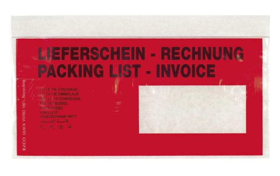 Elco Dokumententasche – C6/5 (114 × 229 mm), Fenster rechts, bedruckt, rot, selbstklebend – 250 Stück