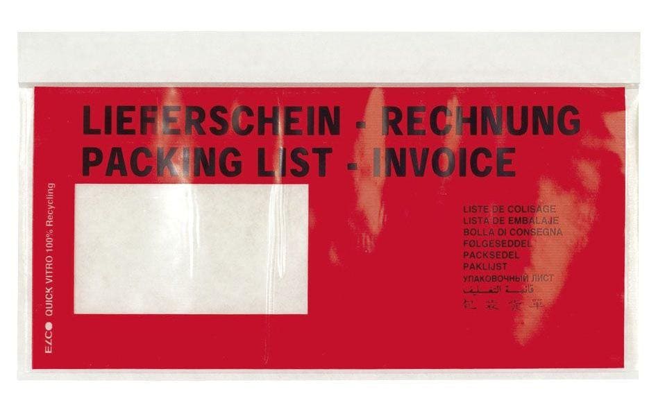 Elco Dokumententasche – C6/5 (229 × 114 mm), Fenster links, bedruckt, rot, selbstklebend – 250 Stück
