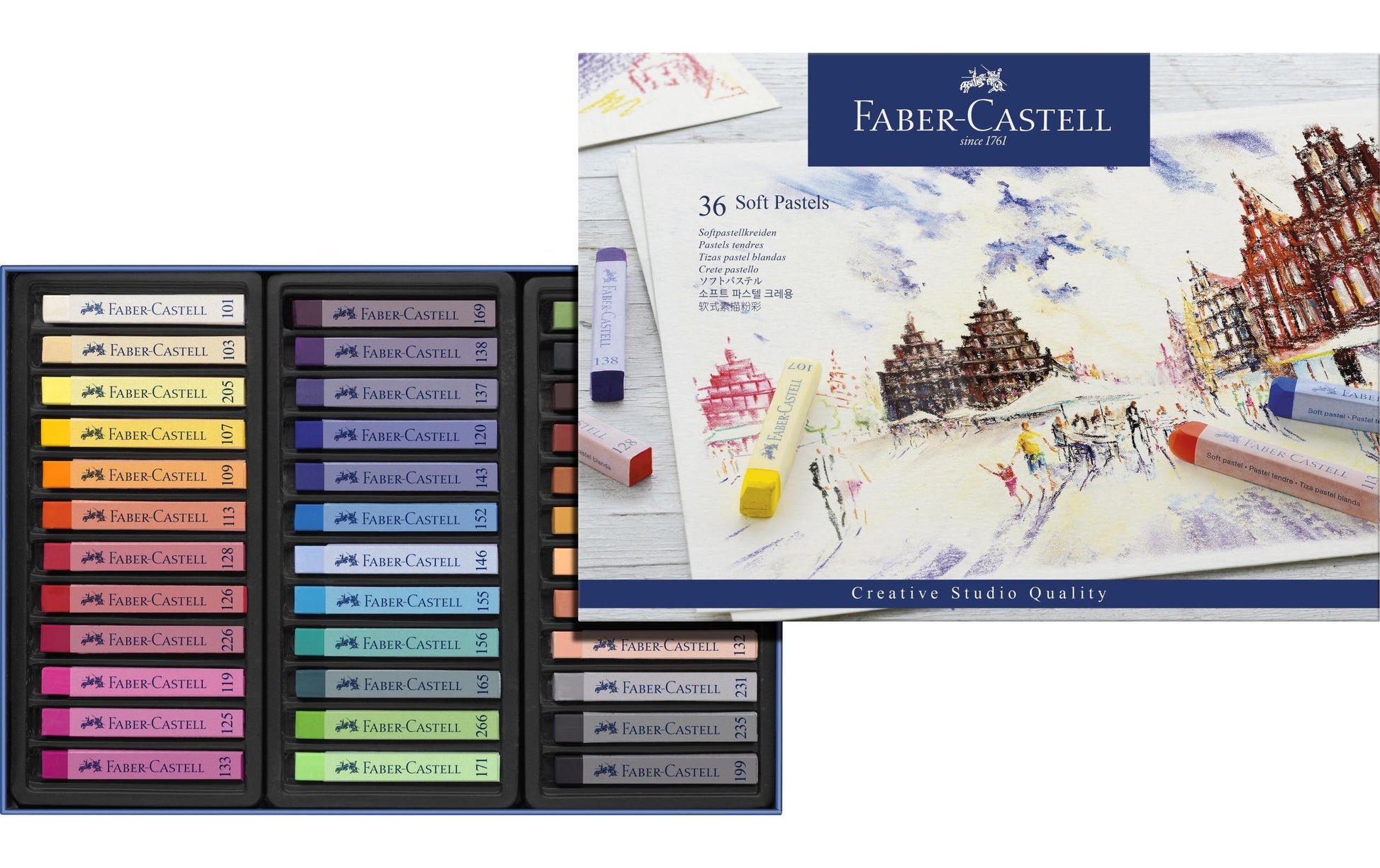 Faber-Castell Studio Qualität Softpastellkreiden – Mehrfarbig – 36 Farben, Etui