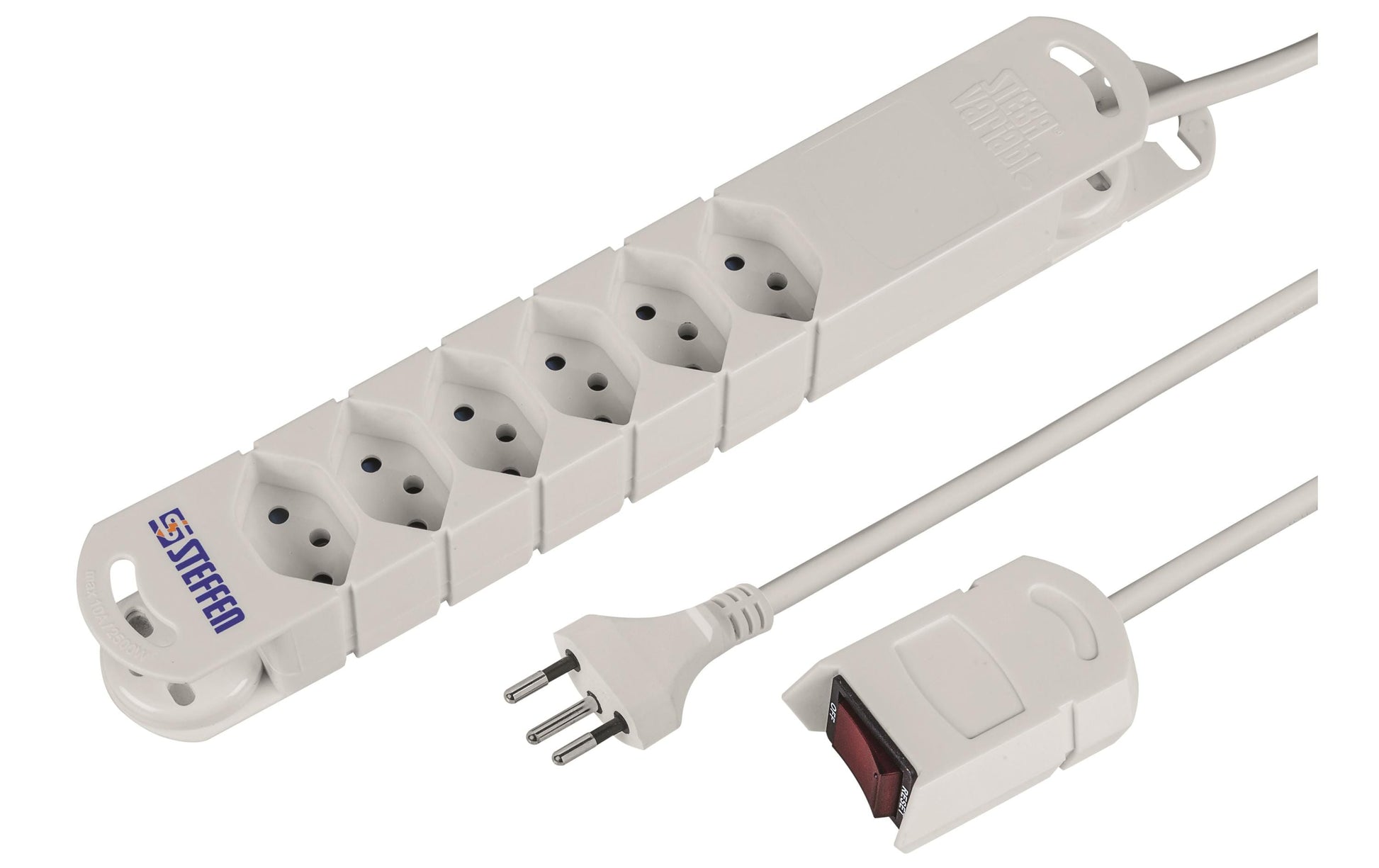 Steffen STEBA VARIABL Steckdosenleiste – 6× T13, 2 m, mit Schalter, Weiss