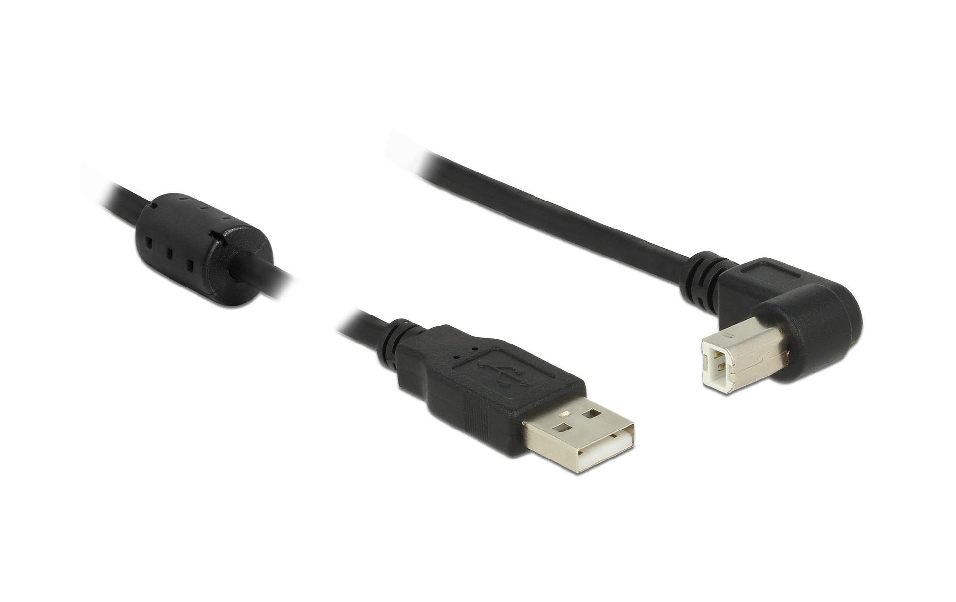 DeLOCK USB-A auf USB-B Kabel – USB 2.0 (480 Mbit/s) – 0,5 m – Abgewinkelt, magnetisch abgeschirmt – Schwarz