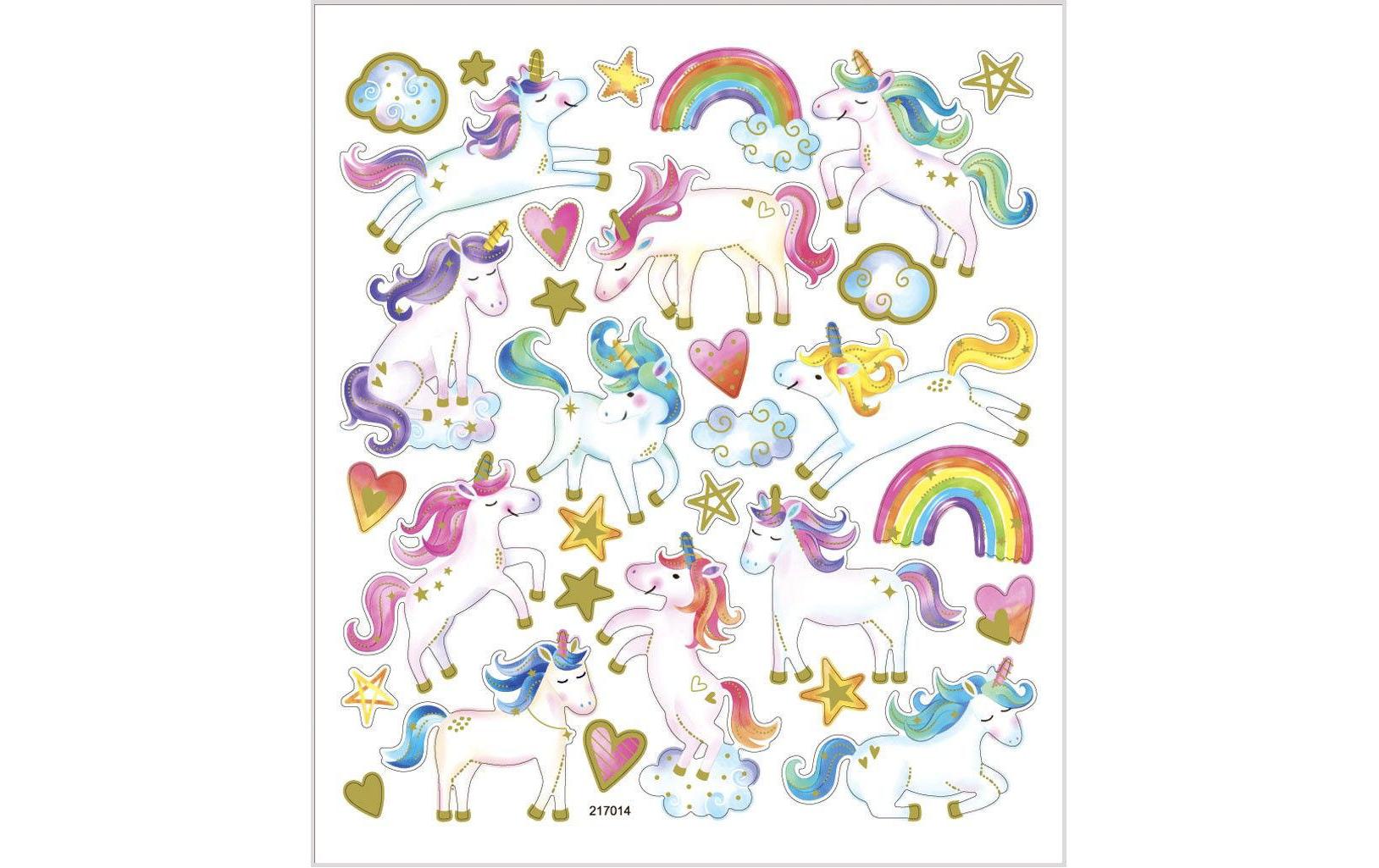 Creativ Company Sticker – 15 × 16,5 cm, Einhorn, Mehrfarbig – 1 Bogen/31 Sticker