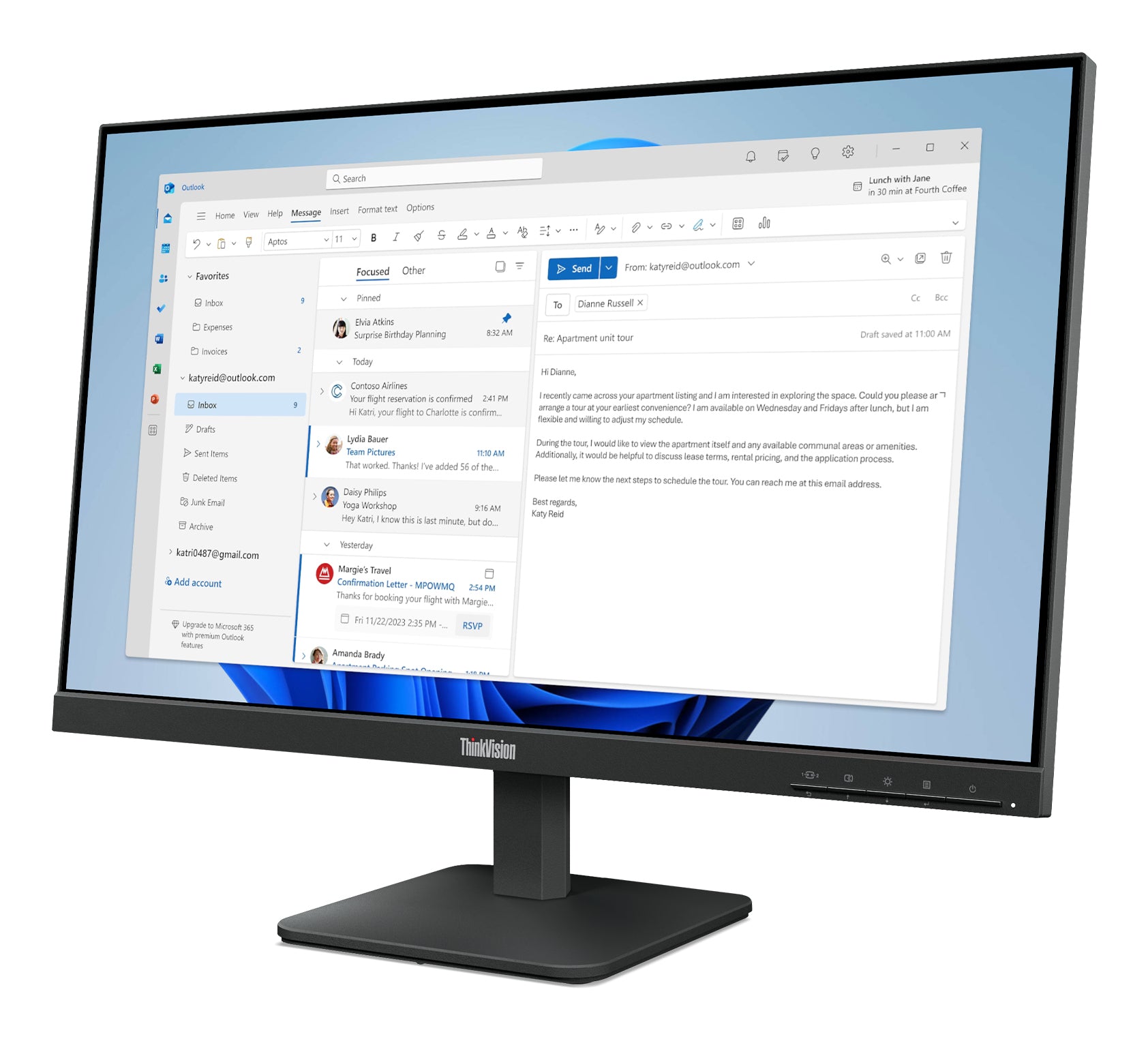 Lenovo ThinkVision S24-4e – Monitor, 23,8", IPS, 100 Hz, 250 cd/m², VESA 100 × 100, Schwarz
