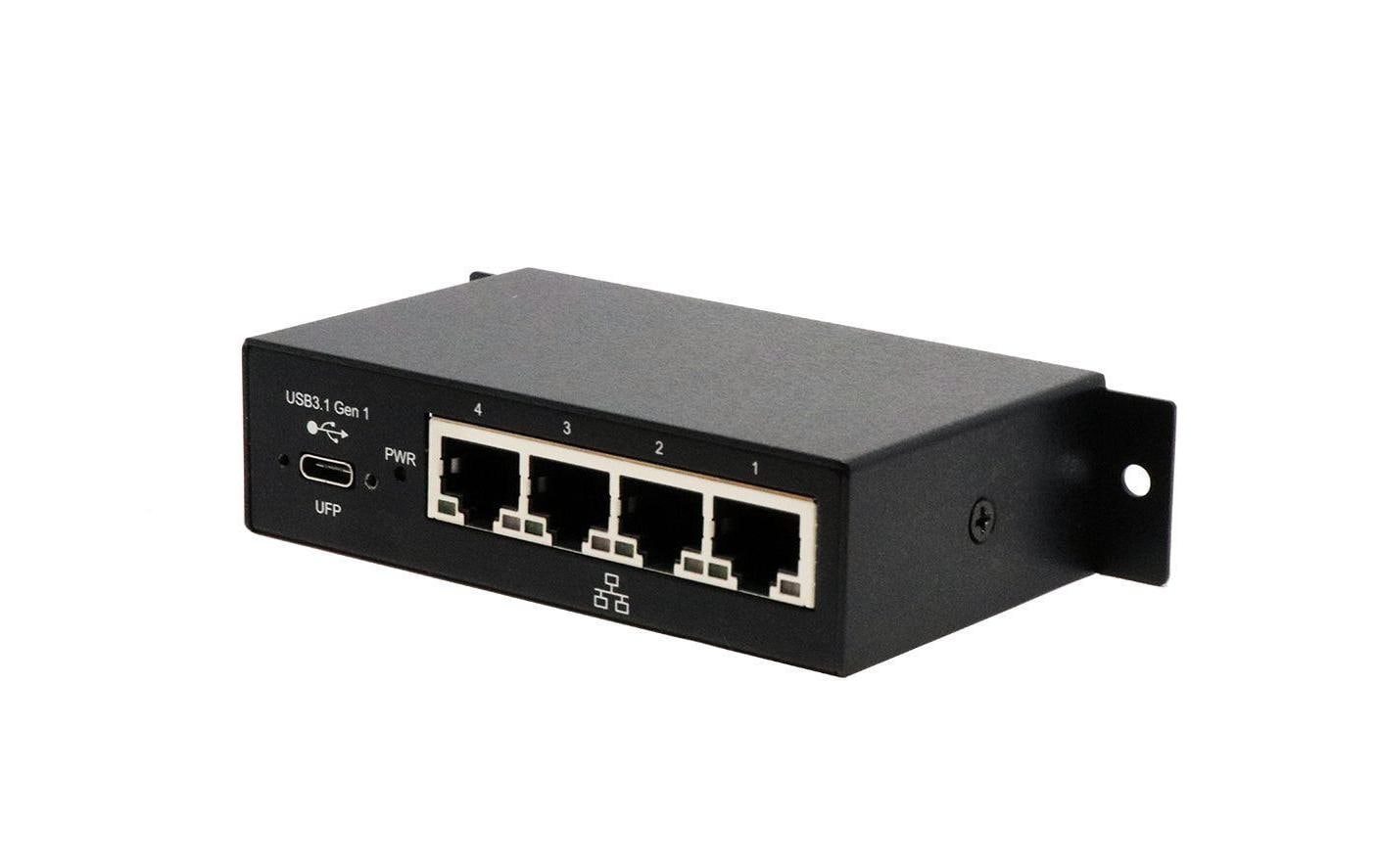 EXSYS EX-1330M USB 3.2 Gen 1 zu Gigabit-Ethernet Adapter – 4× 1G RJ-45, DIN-Schiene, Metallgehäuse