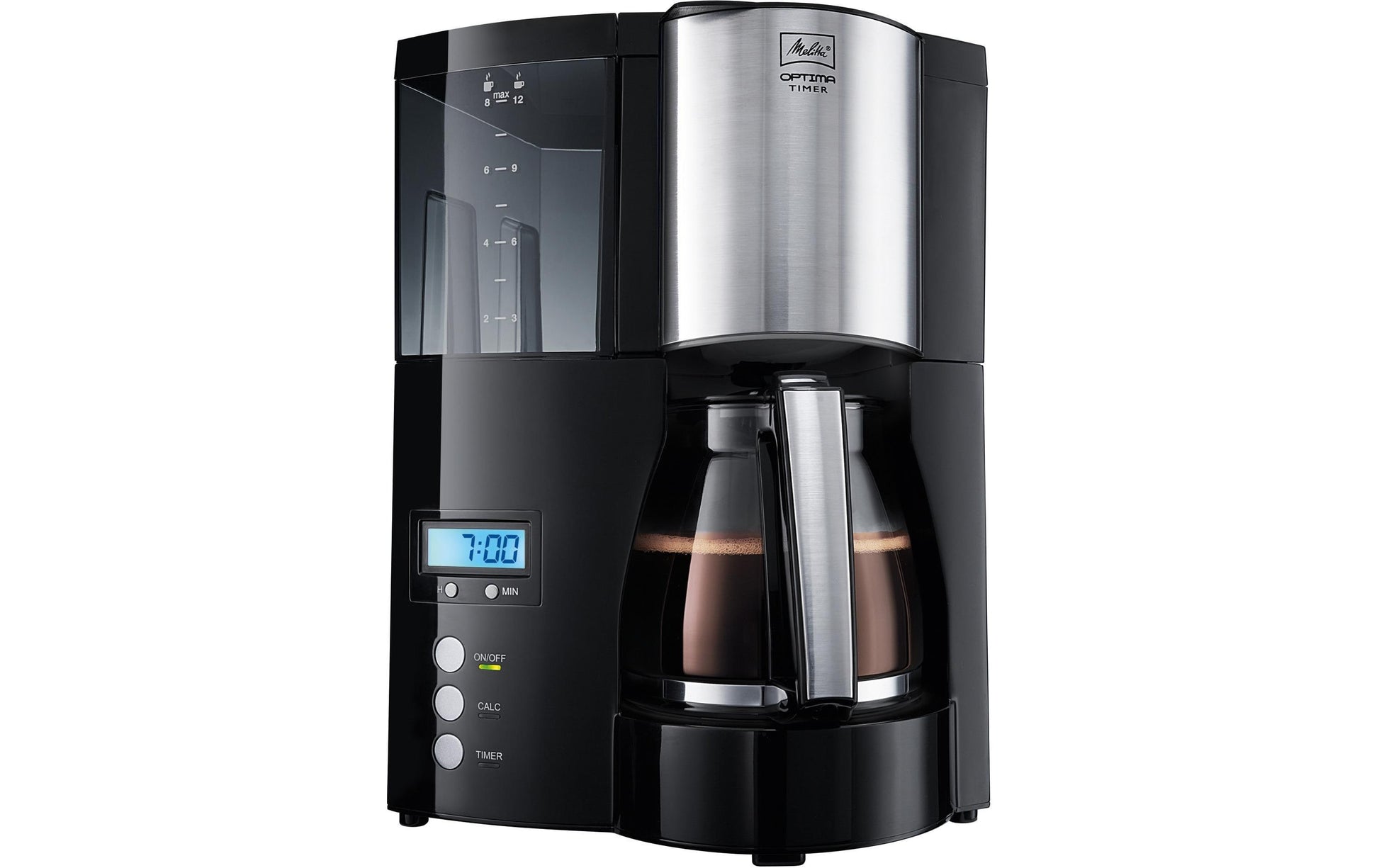 Melitta Optima Timer Filterkaffeemaschine – 8 Tassen, 1 l, Einwegfilter, Silber/Schwarz