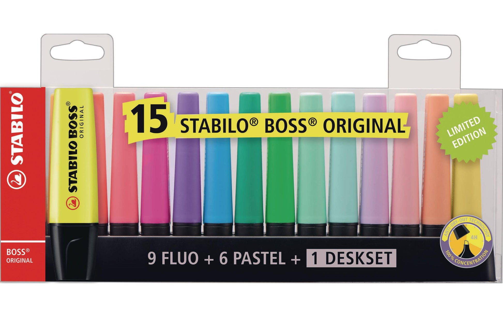STABILO BOSS Original Textmarker Desktop Set 15 Farben – Keilspitze, 2–5 mm, nachfüllbar
