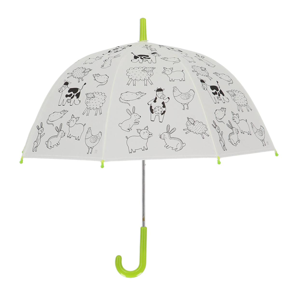 Esschert Design Kinderregenschirm KG280 – Ø 70,5 cm – Weiss Bauernhof – zum Ausmalen, mit Markern