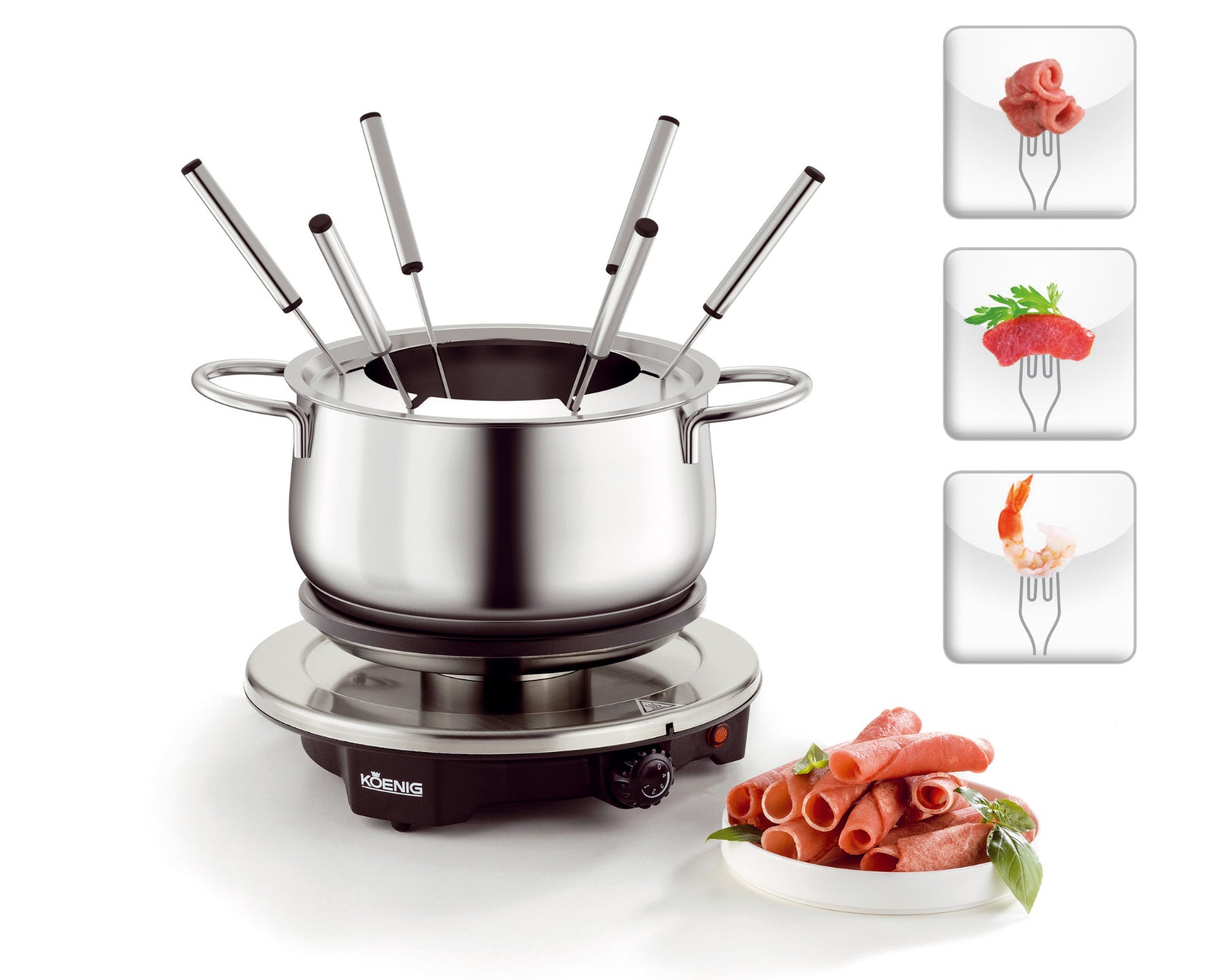 Koenig Fondue-Set B02238 – Edelstahl, 2 l, 6 Personen – elektrisch